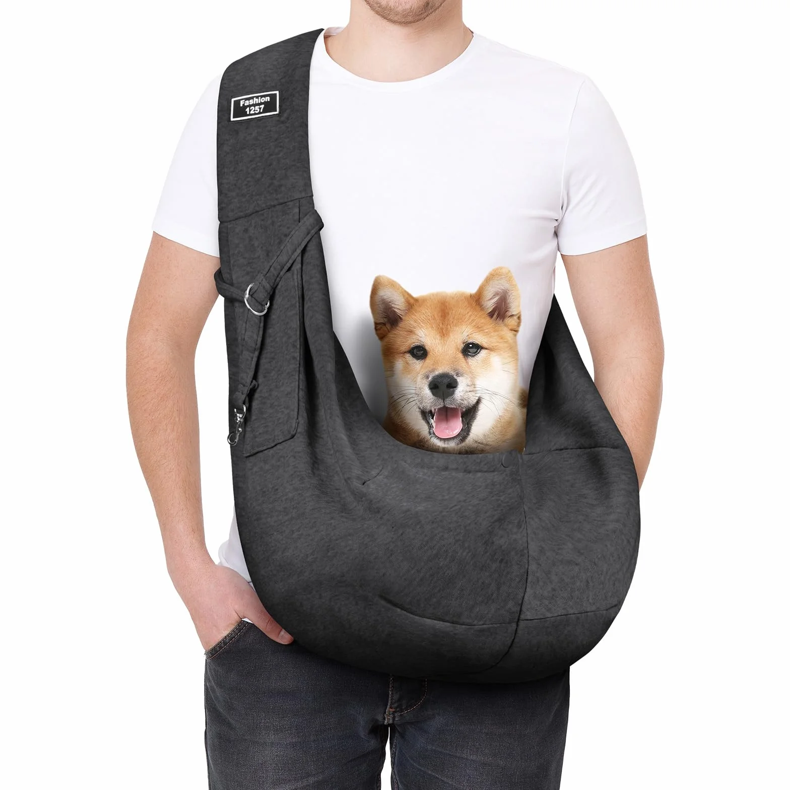 Sac de Transport pour Chien Chat, Sac à Bandoulière Réglable Mains Libres pour Animaux jusqu'à 5kg, Gris Foncé