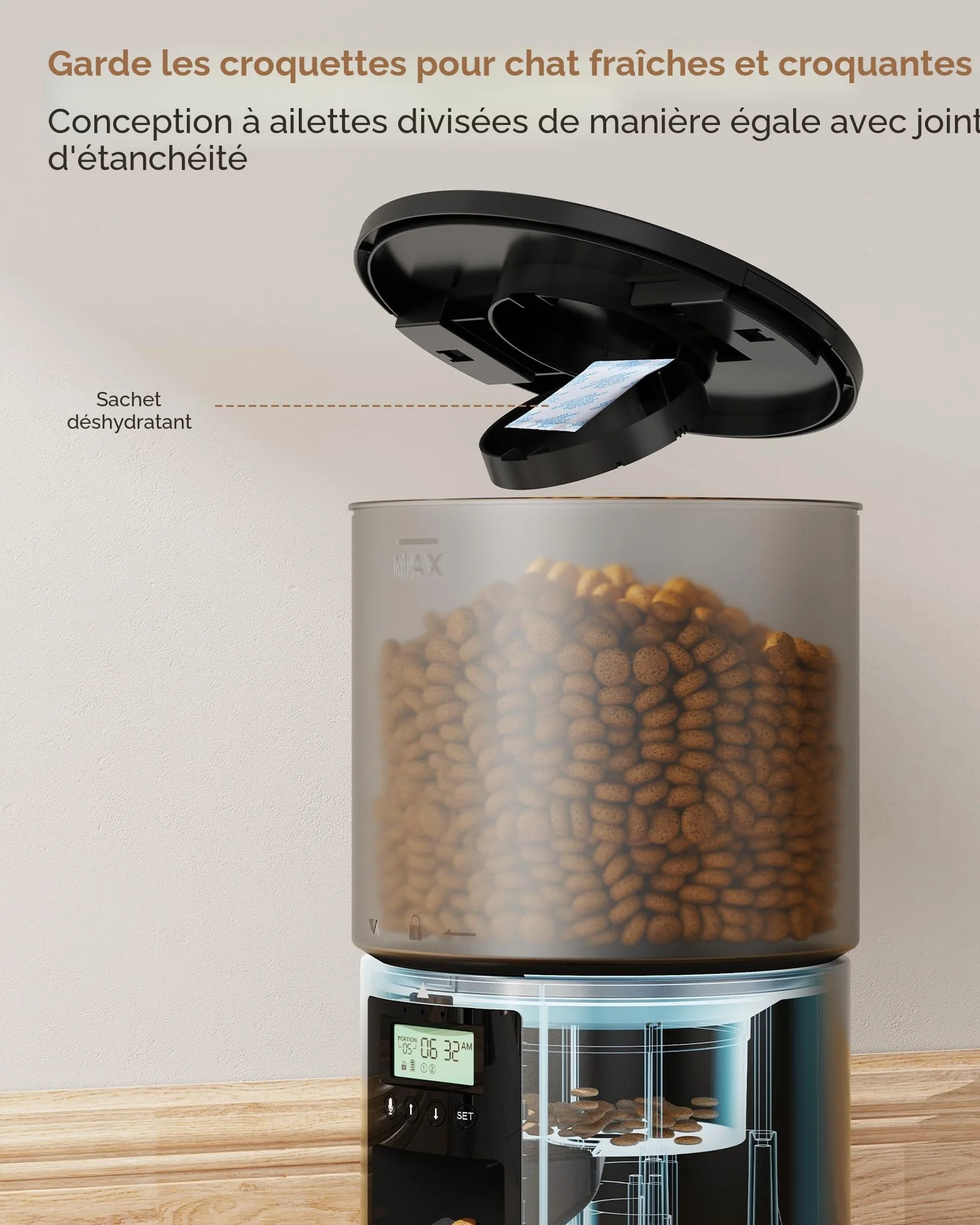 Distributeur Croquettes Chat Automatique avec Minuterie 4L Noir