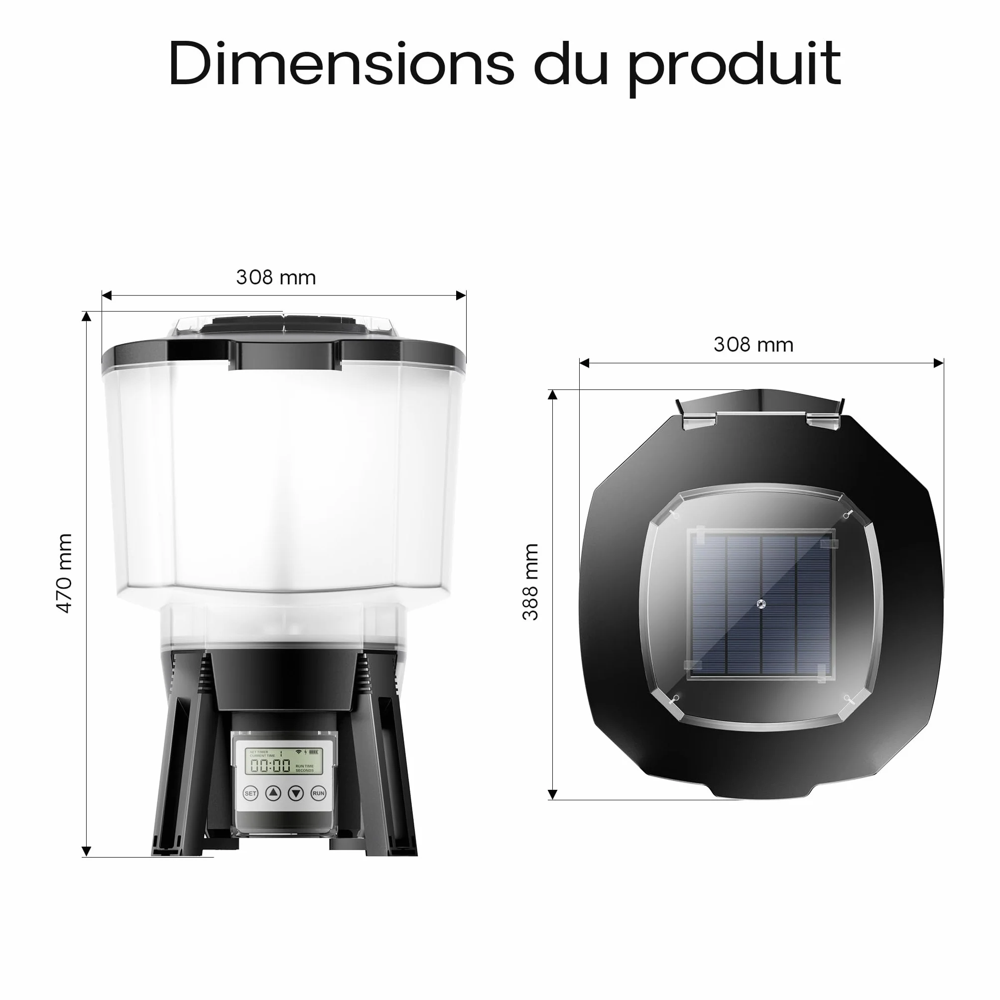 SunSun CFF-212 Distributeur Automatique Nourriture pour Poissons Énergie Solaire 12 litres