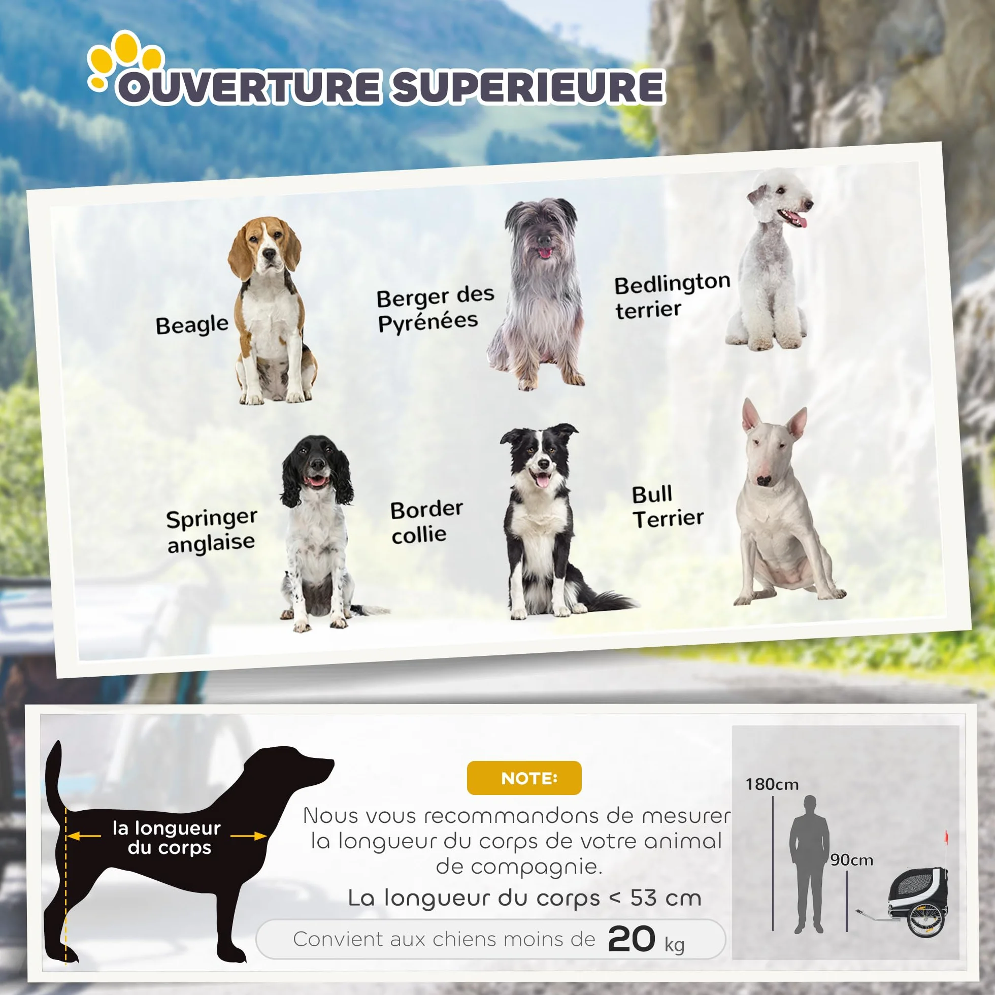 HOMCOM Remorque Velo pour Chien avec Drapeau et 8 Reflecteurs