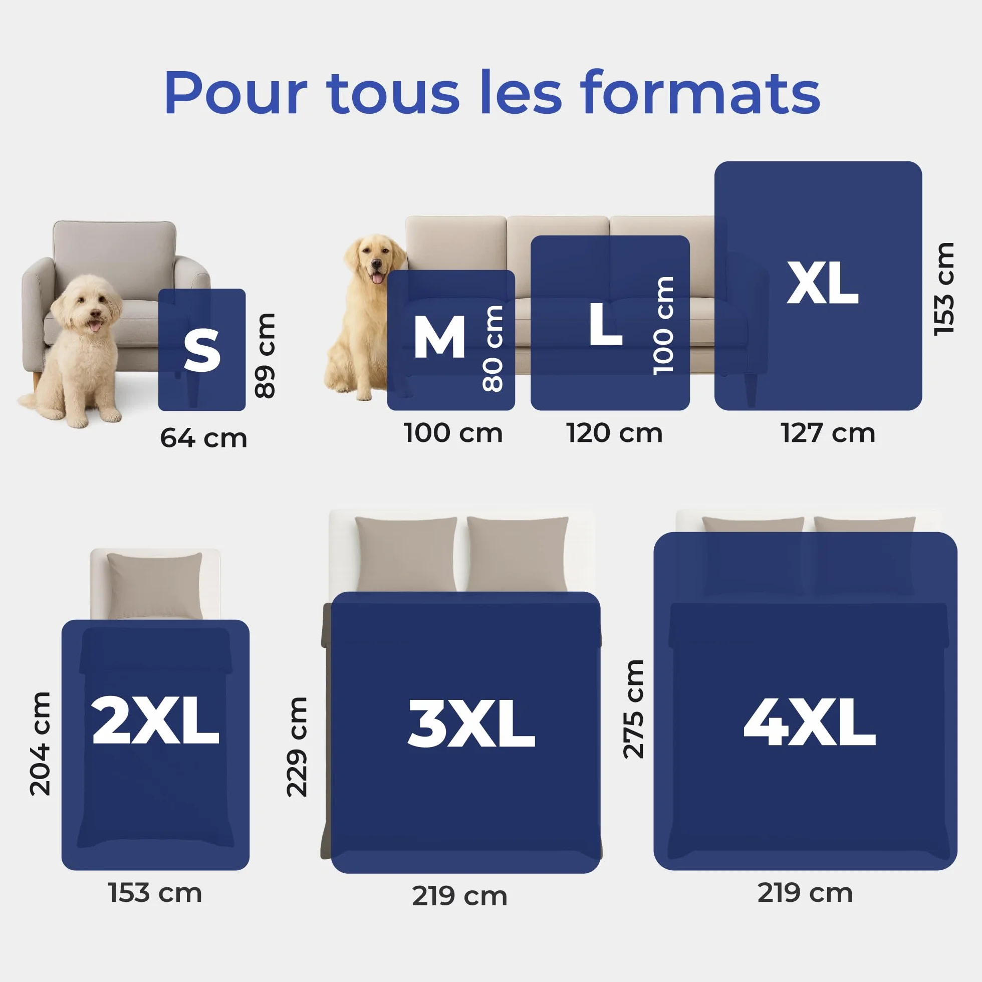 Plaid Imperméable Chien 152x203 cm Couverture Réversible Polaire Sherpa Lavable Bleu Marine