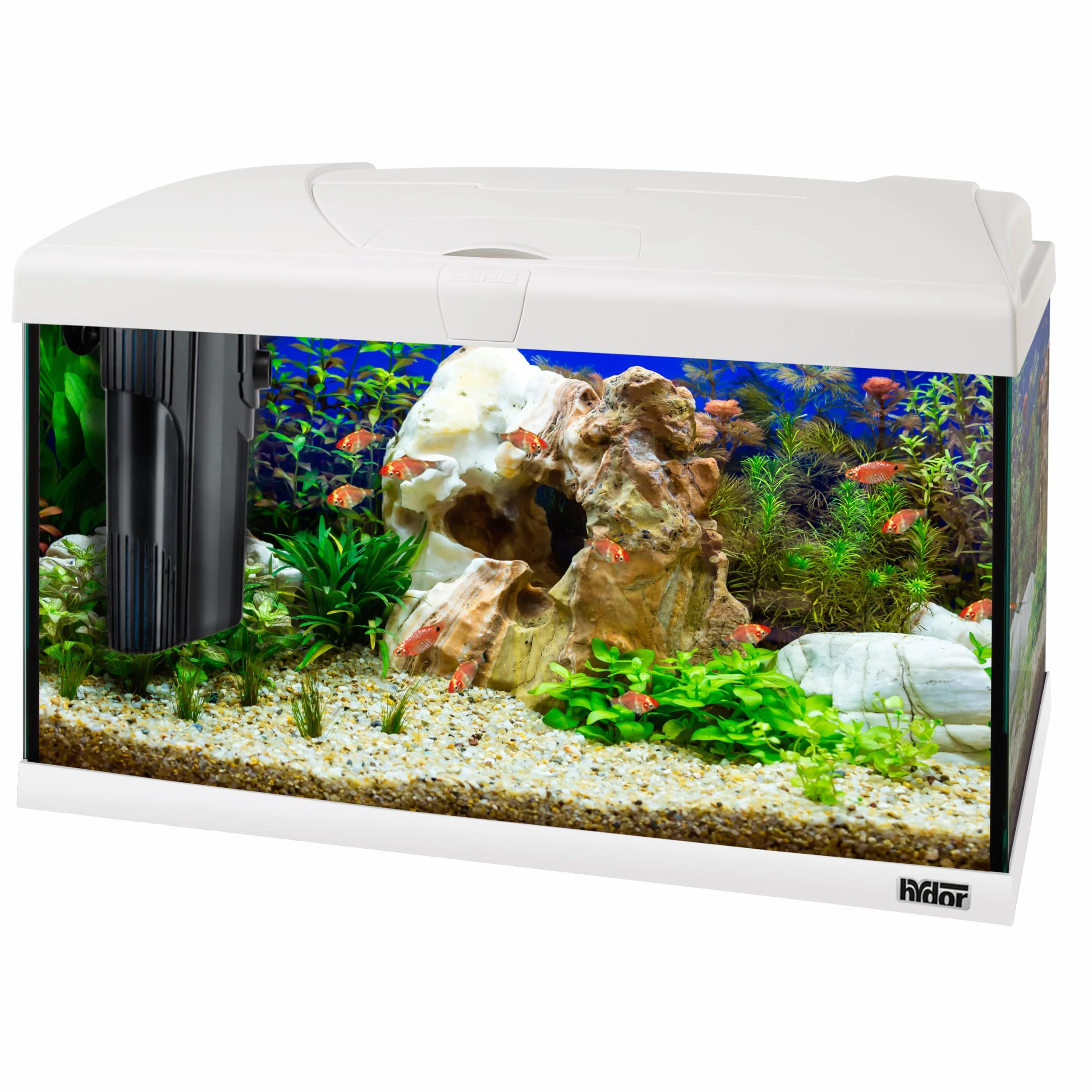 Hydor Aquarium 60L Complet Verre Blanc Lampe LED Filtre Interne 2 étages Chauffage 60x31,5x39,5 cm