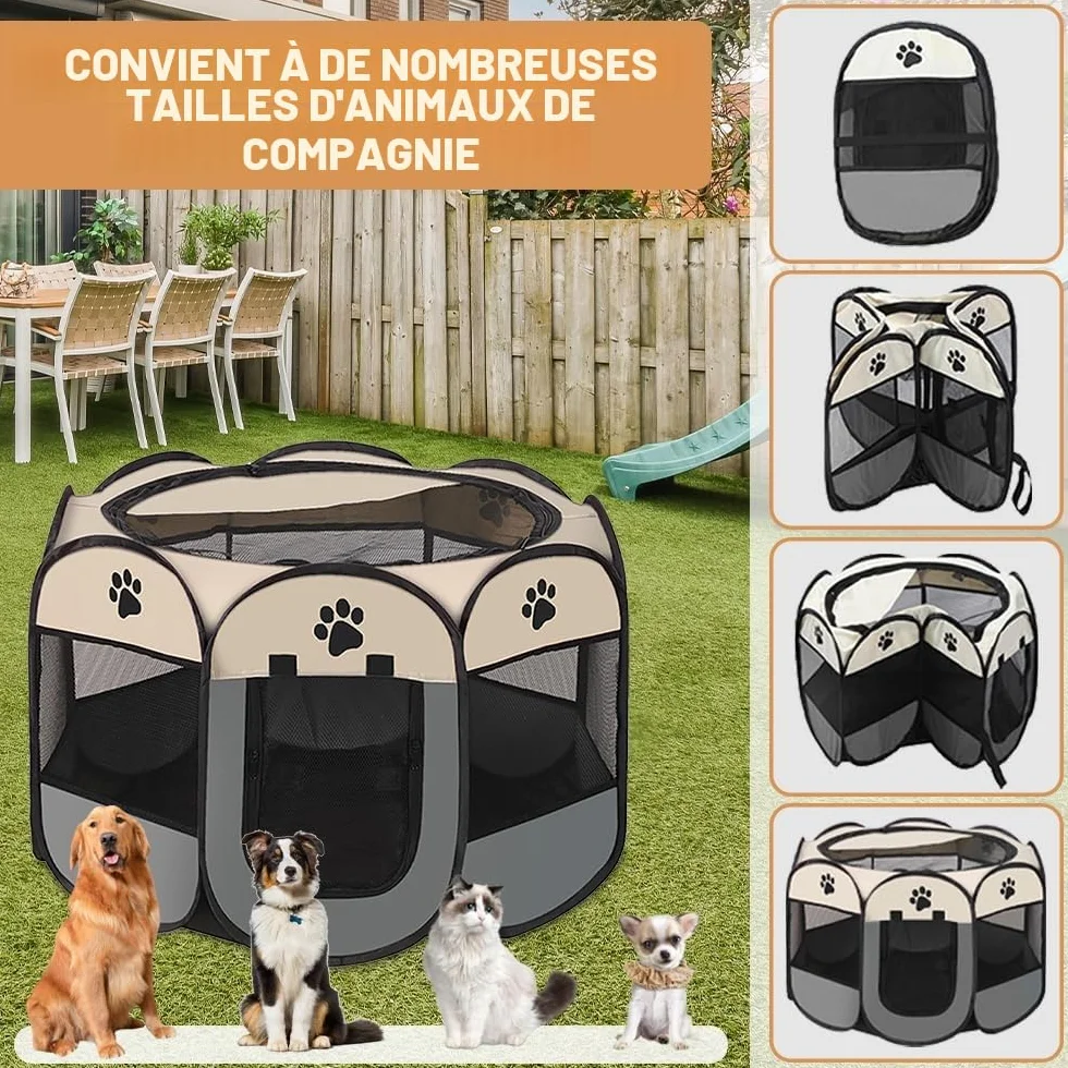 Cage de Chien Portable Pliant en Tissu Oxford Imperméable pour Chien Chat Lapin Café S