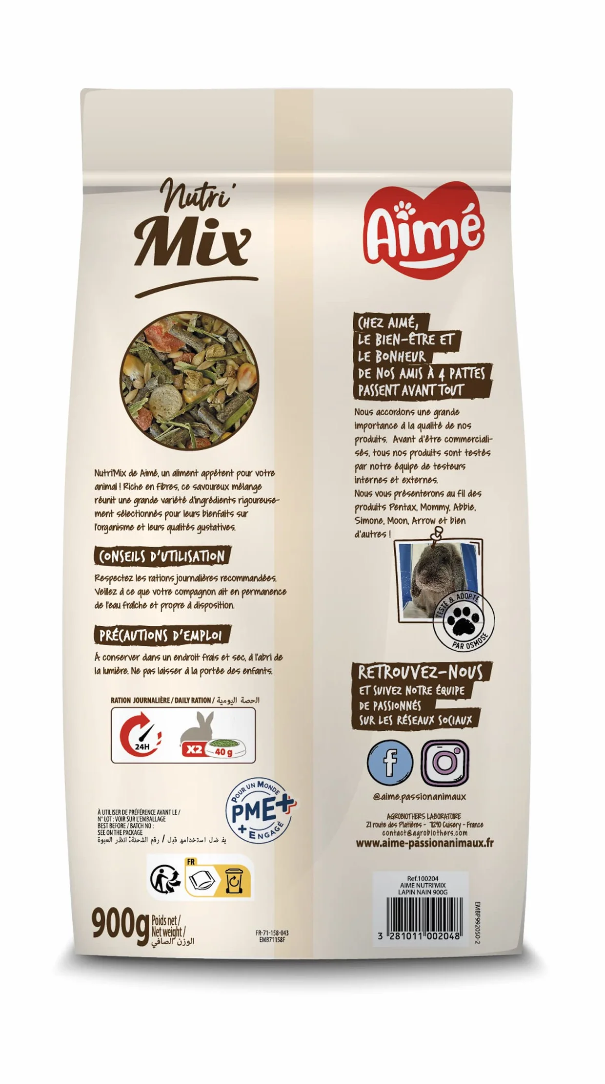 AIME NUTRI'MIX Nourriture pour Lapin Nain Mélange varié 900g