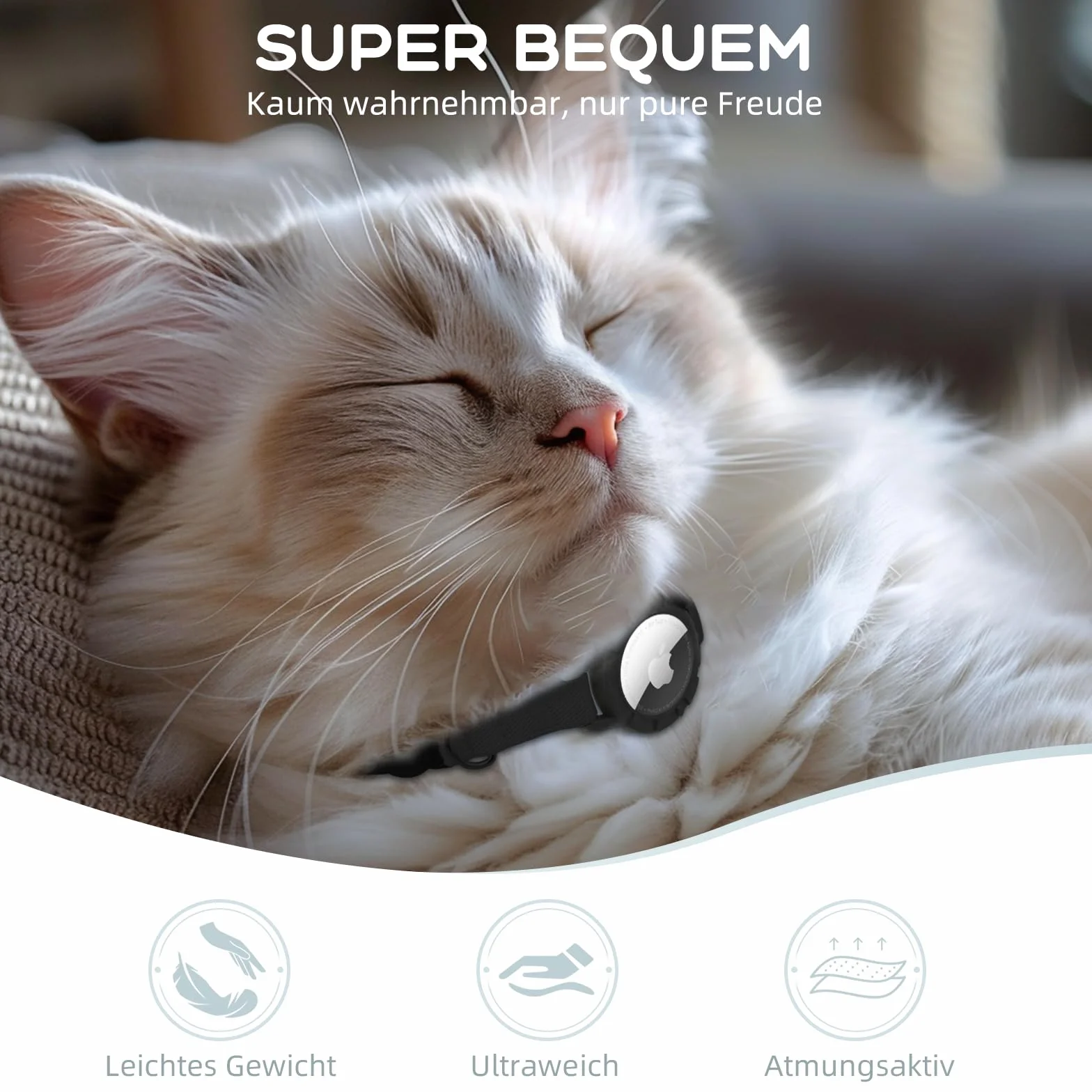 Collier Chat Airtag Extensible avec Protecteur et Cloche Noir