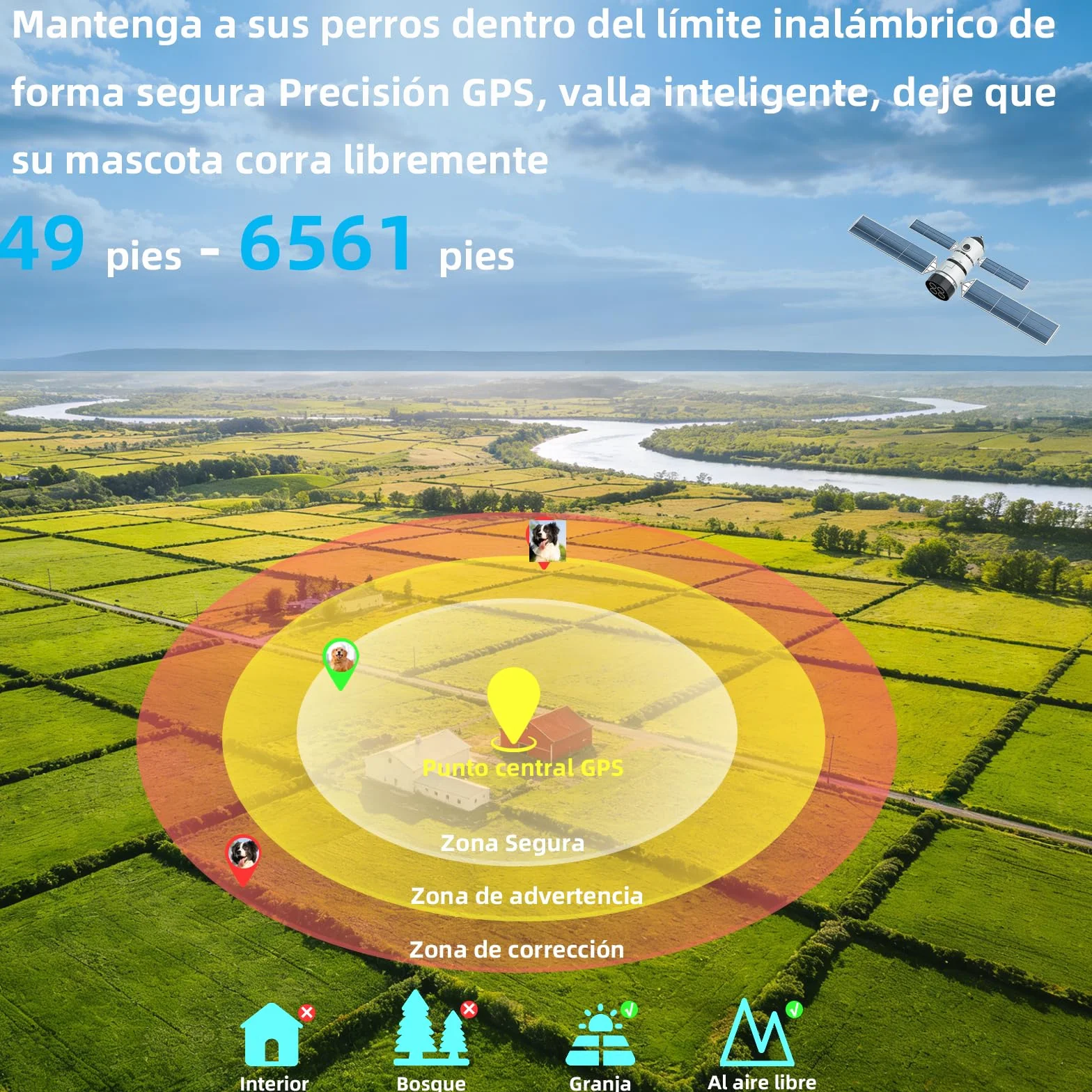 Clôture Invisible GPS pour Chien, Rayon Ajustable 15-2000m, 3 Modes d'Entraînement, IPX7, Sans Abonnement