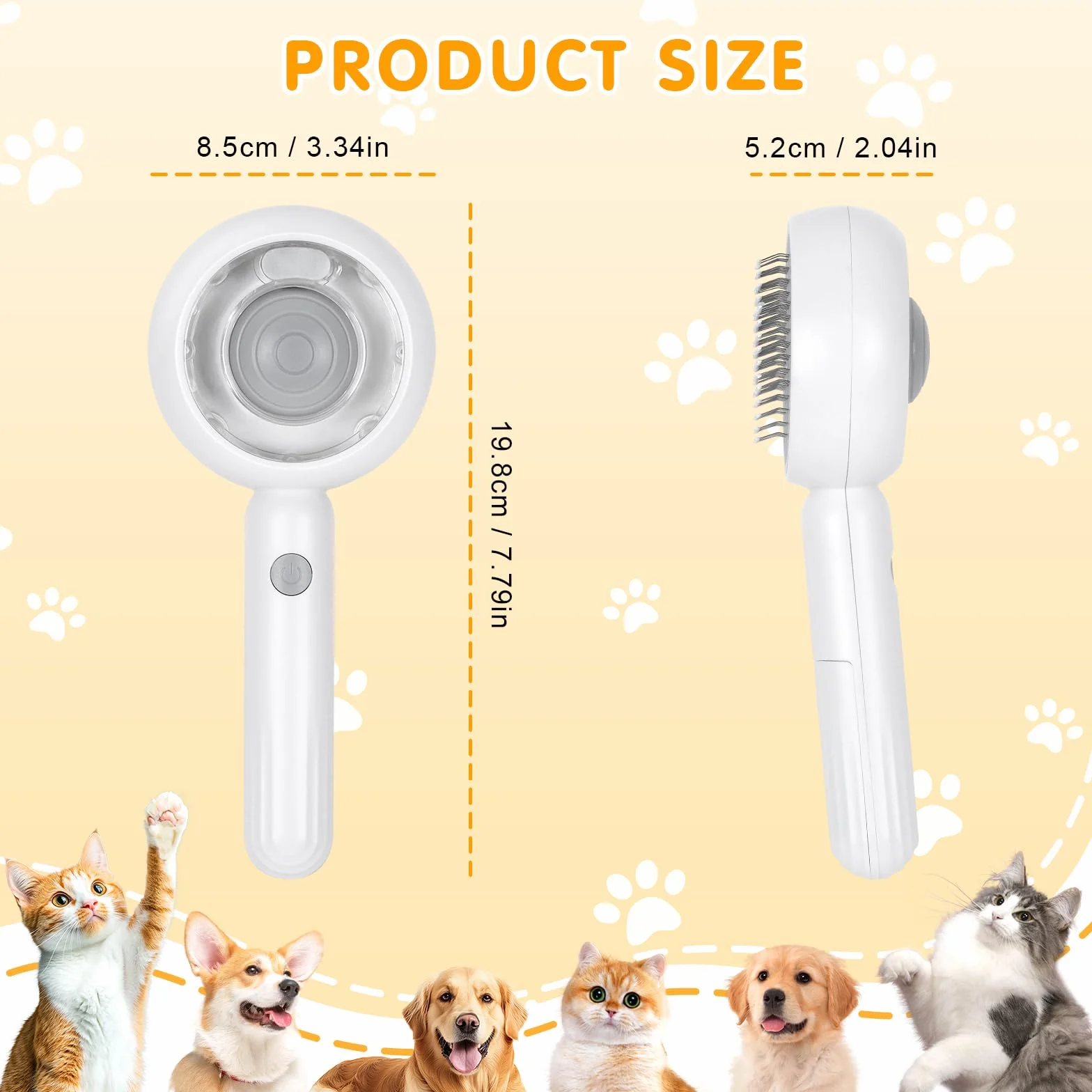 Brosse à Vapeur pour Chat Chiens 4 en 1 Qoosea Autonettoyant, Peigne de Massage en Spray, Blanc
