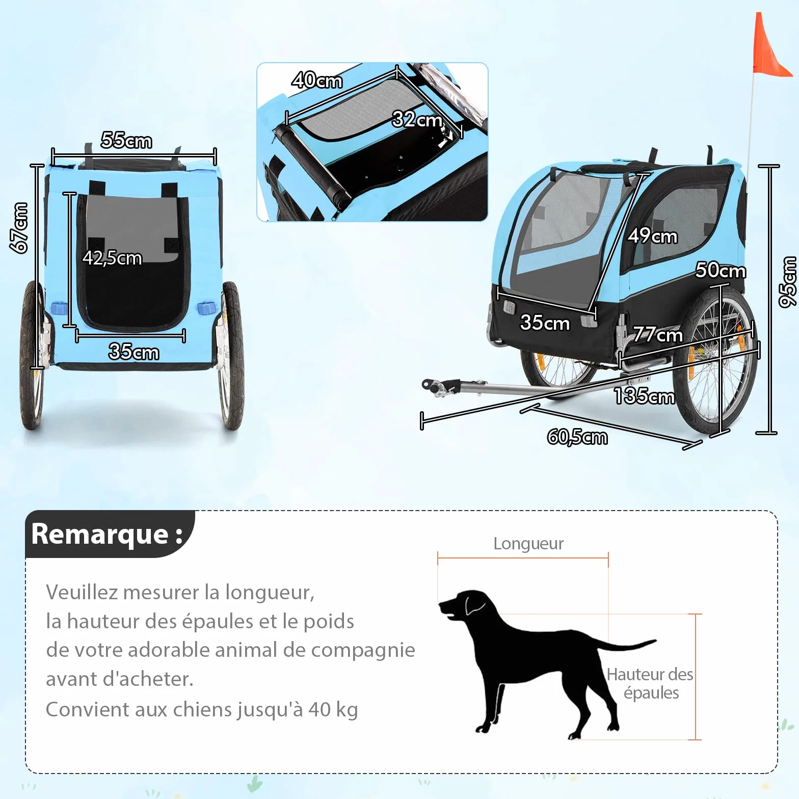 COSTWAY Poussette de Transport pour Chien Pliable Oxford Canvas avec Toit Ouvrant 40 kg