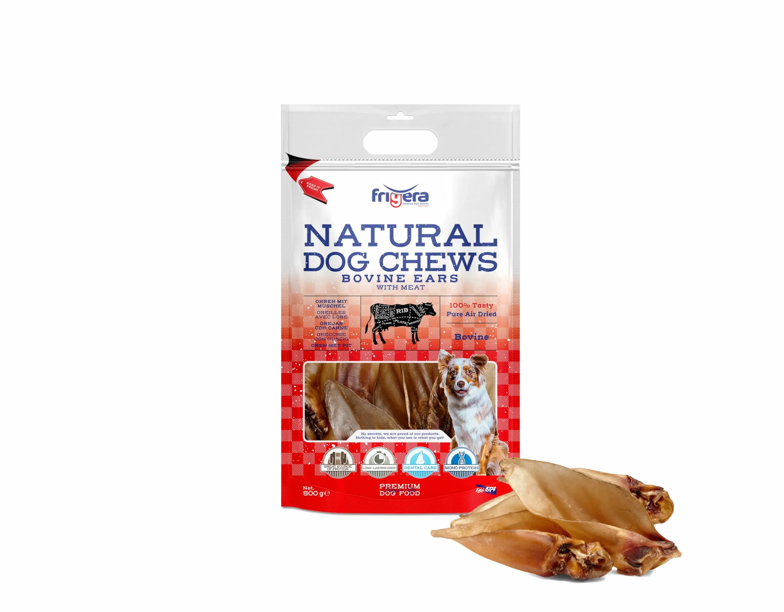 Frigera Oreilles avec Lobe 500g Friandises Naturelles Riches en protéines pour Chiens sans Gluten ni céréales