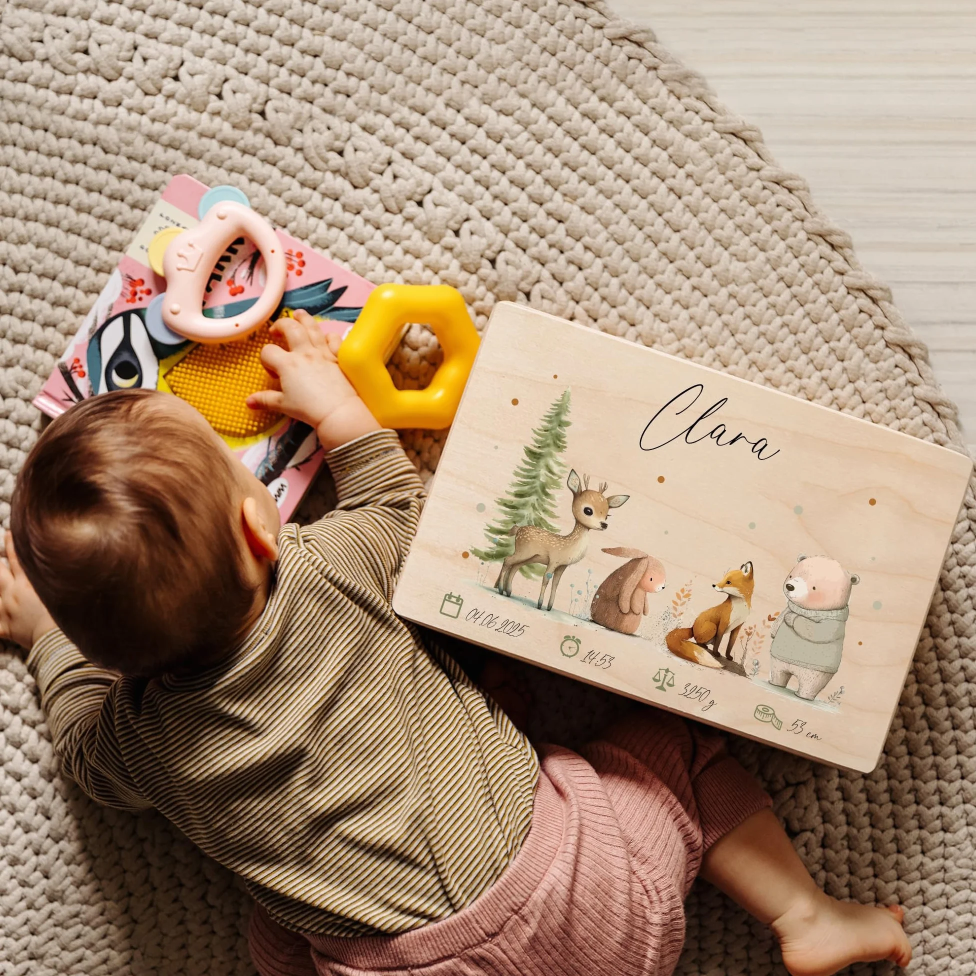 Creative Deco Boîte à Souvenirs Bébé Personnalisé Animaux de la Forêt 30 x 20 x 14 cm Bois
