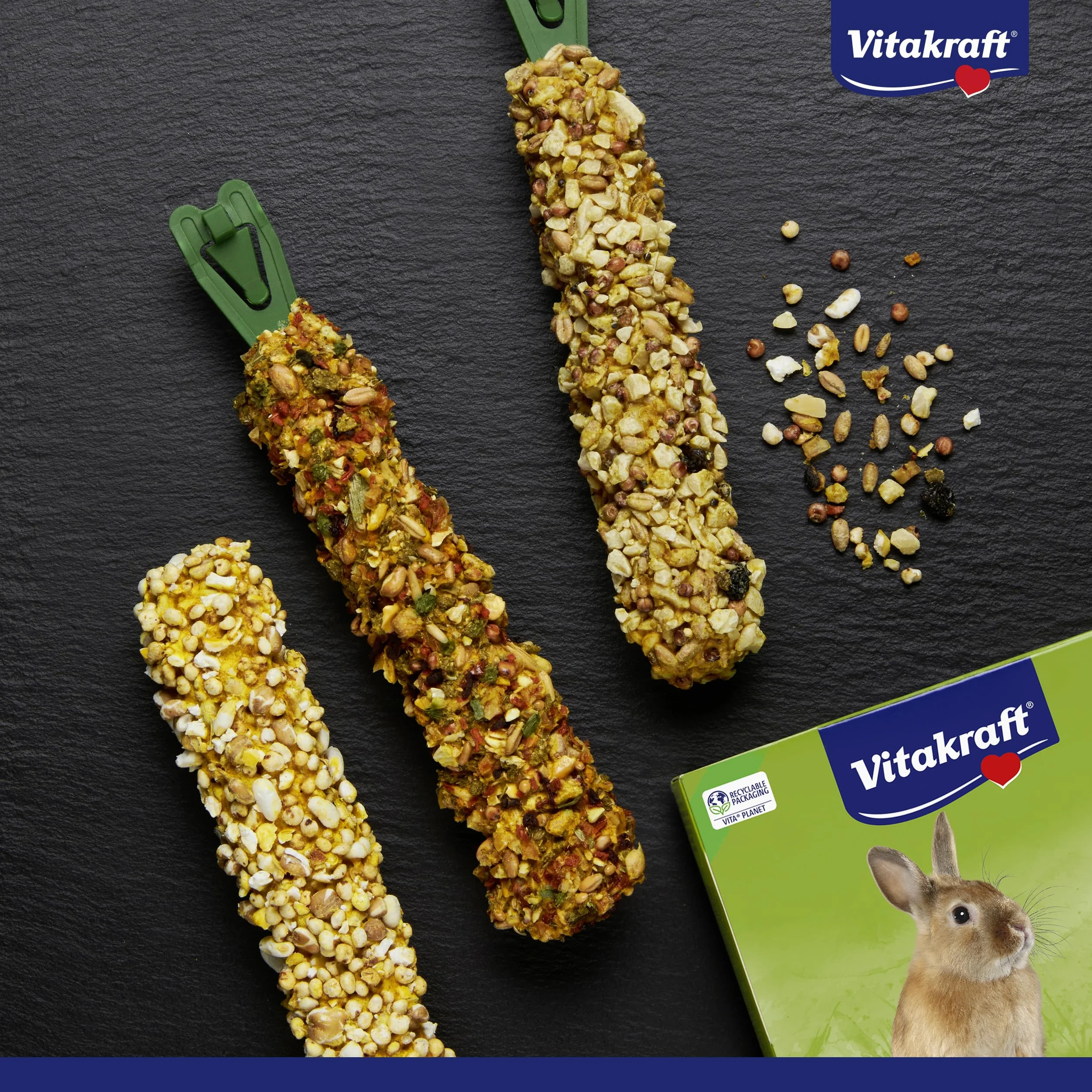 VITAKRAFT Kräcker Mix Bâtonnets Lapins Nains Pop-Corn Miel Légumes Betterave Rouge Raisin Noix sans Sucre Ajouté Ni Céréales 160G