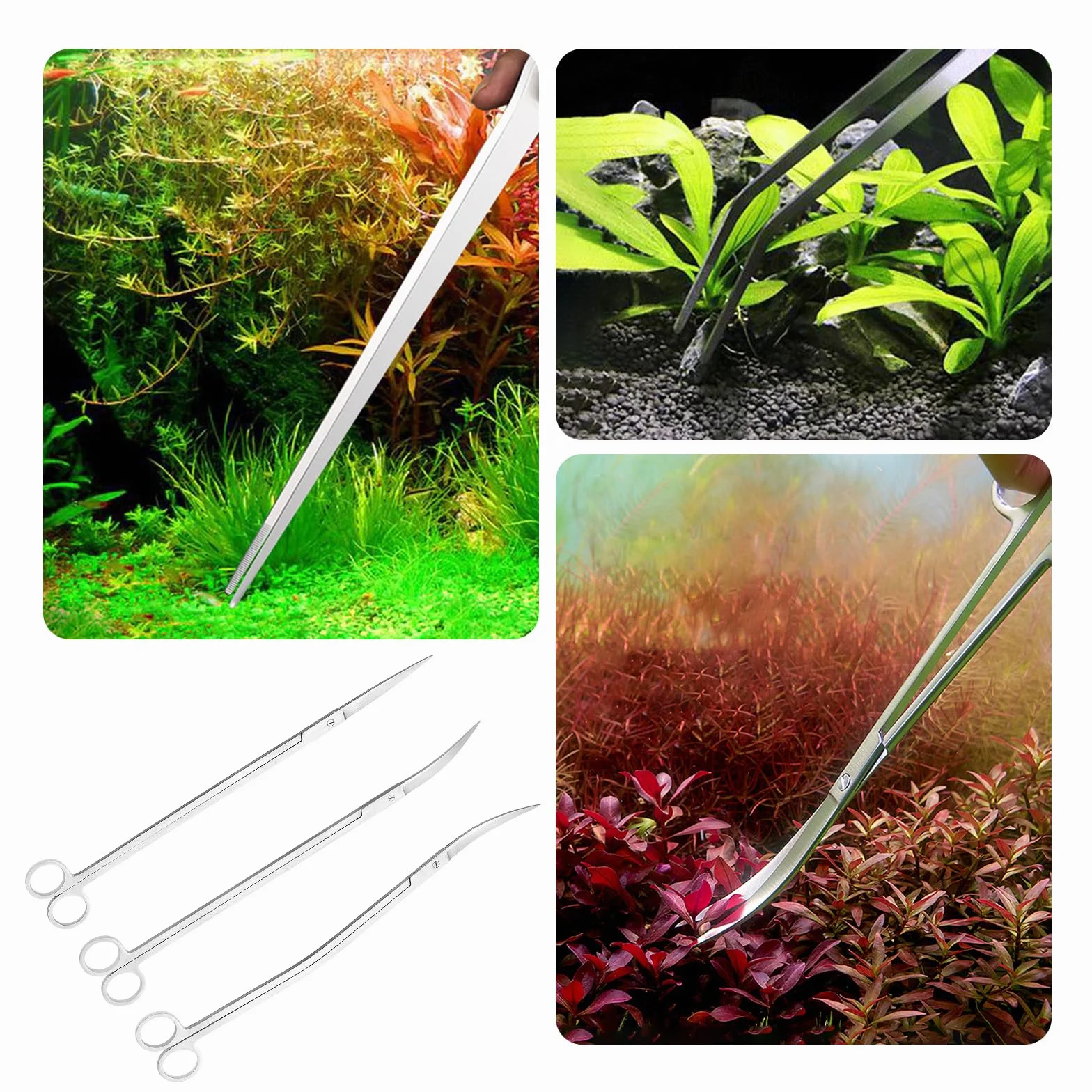 Kit d'outils pour aquarium 6 PCS Pince à épiler en acier inoxydable Ciseaux Spatule