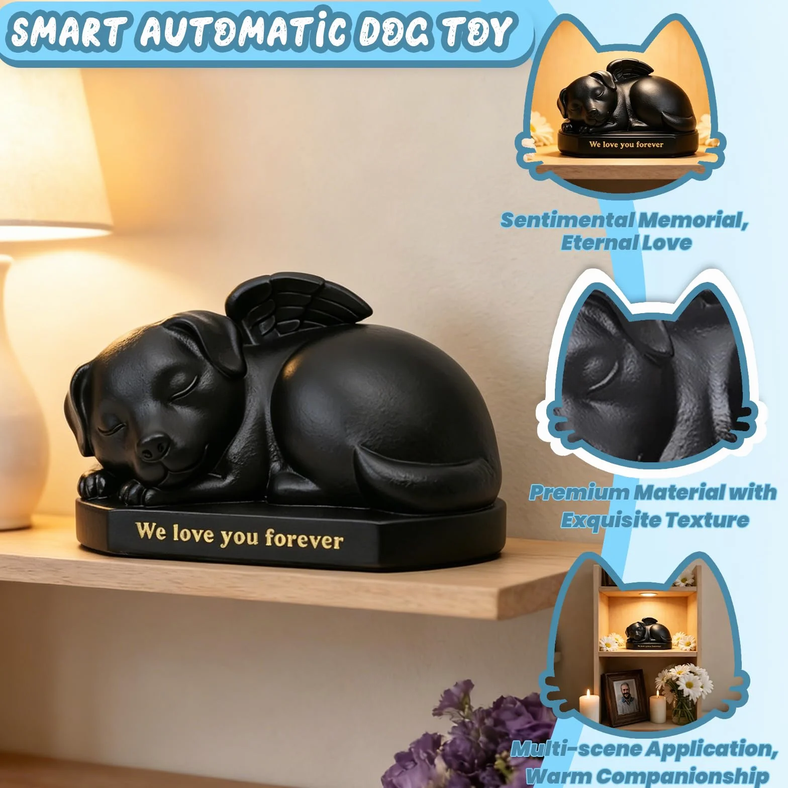 Urne Funéraire Animaux de Compagnie Résine 18 x 14 x 11 cm Noir Chien
