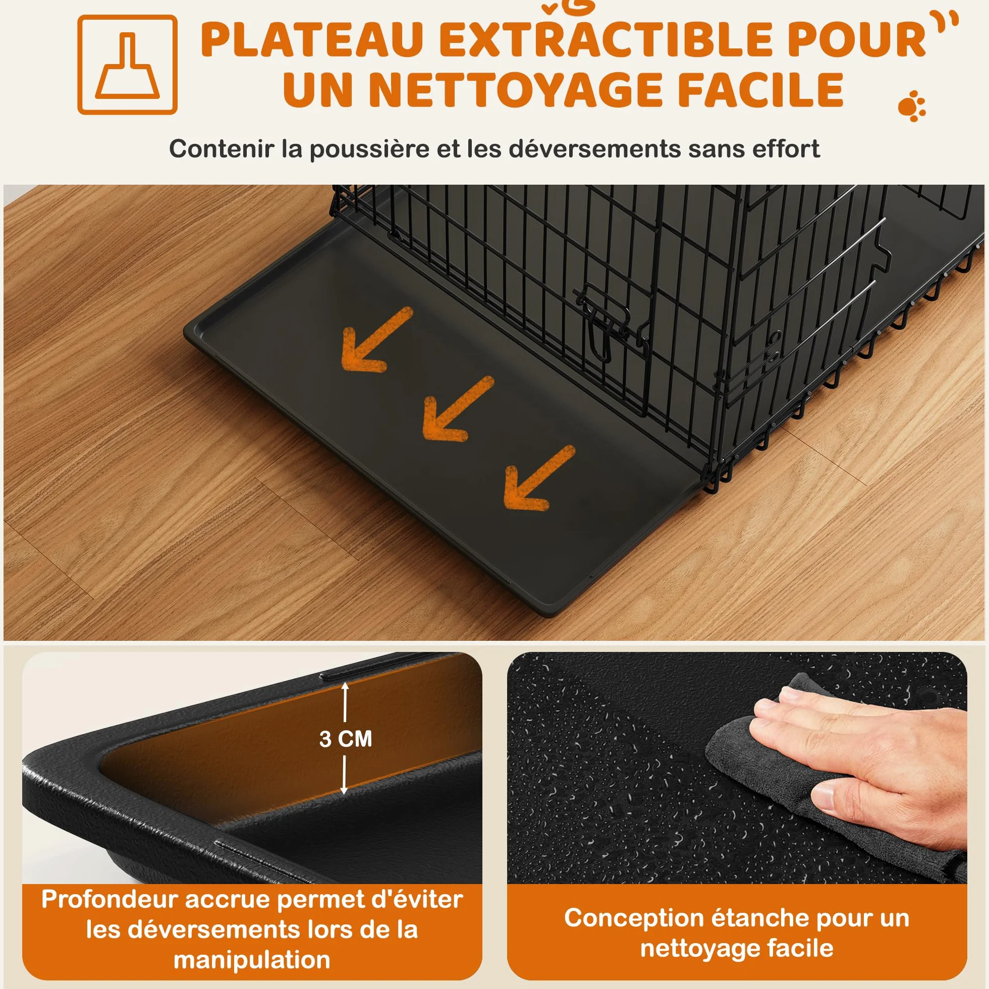 Yaheetech Cage pour Chien Pliable 122x71x78 cm Métal 2 Portes Verrouillables Plateau Amovible