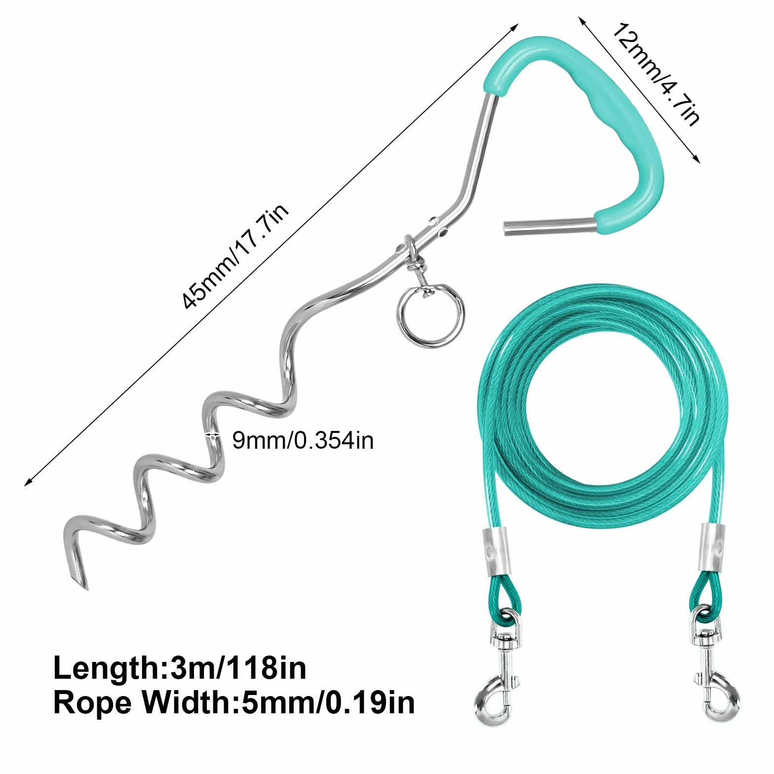 Ancrage au sol pour chien avec laisse 3 m - Kit de sécurité inoxydable pour grands chiens