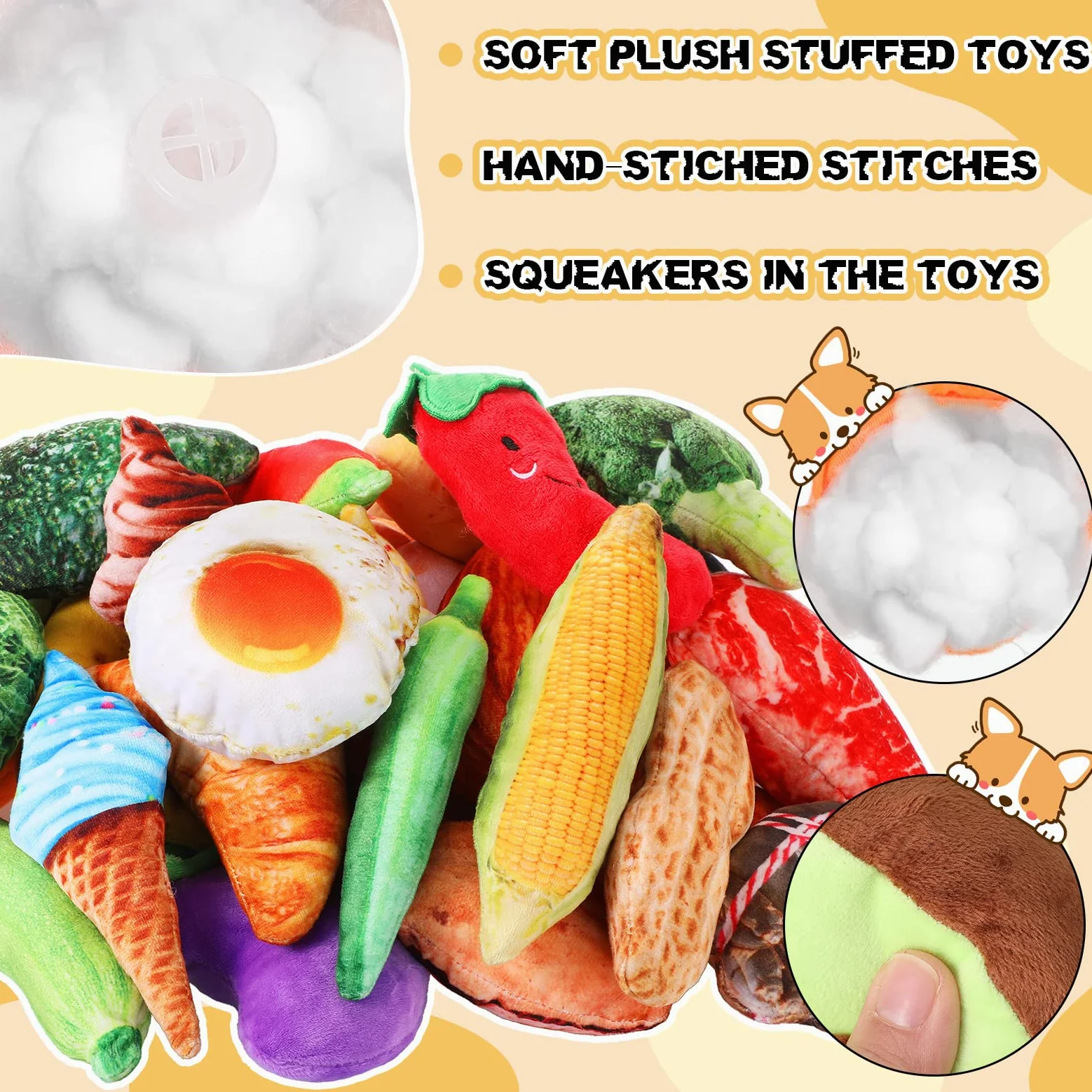Hungdao Lot de 80 jouets couineurs en peluche pour chiot de petite et moyenne taille - Jouets mignons en vrac avec couineurs pour chiots