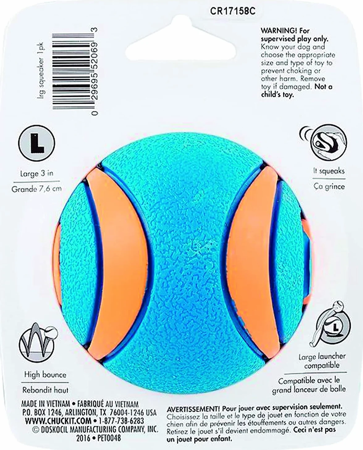 Chuckit! Ultra Squeaker Ball Natural Rubber Dog Toy Large - Pack of 4