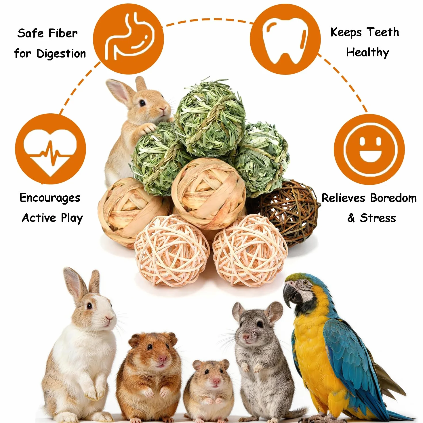 Balles à Mâcher en Foin Naturel Faites à la Main pour Cochons d'Inde, Lapins et Chinchillas