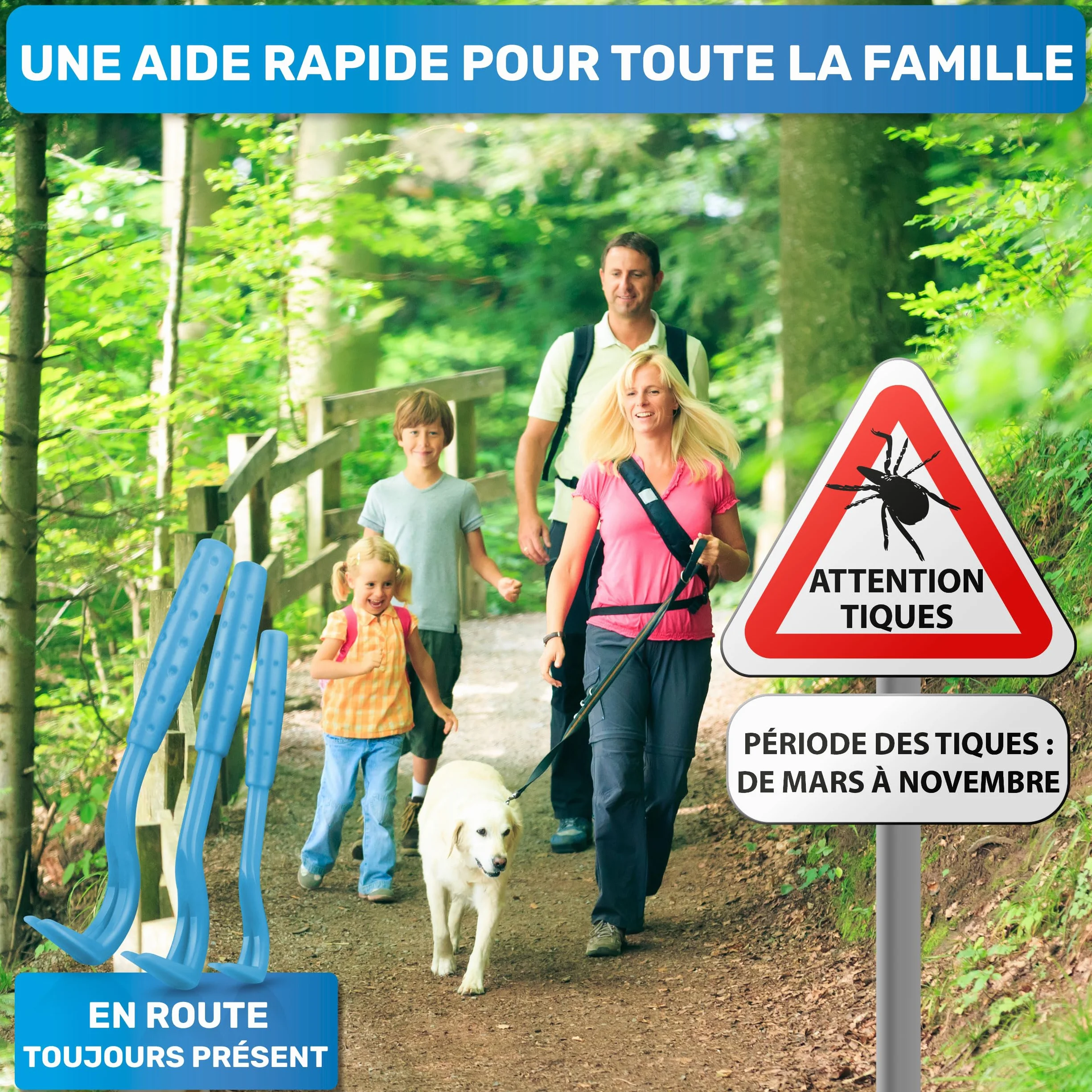 BluePet Tire Tique pour Chiens Chats Humains Crochet à Tiques Retireur Pince