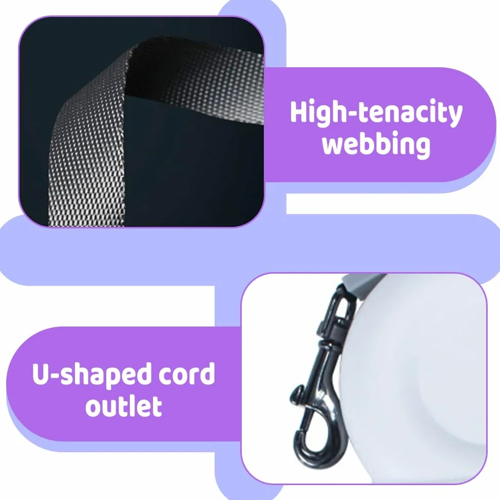 Laisse Rétractable pour Chien de 3 M (9,8 Pi),en Nylon ABS Robuste Anti-nœuds,avec Lumière LED,pour Chiens de Petite,Moyenne et Grande Taille
