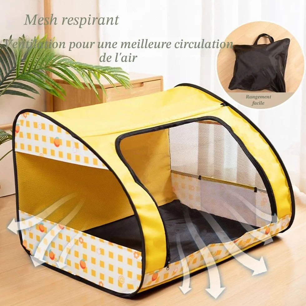 Parc pour Chien Intérieur Portable Pliable Multifonctionnel avec Fermeture éclair Jaune Taille S