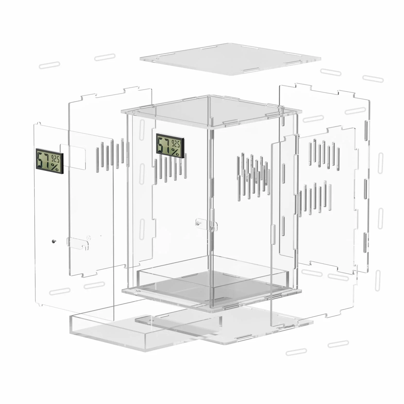 Terrarium pour Reptiles avec Hygromètre, 15x15x25cm Boîte d'Élevage Acrylique pour Reptiles Insectes