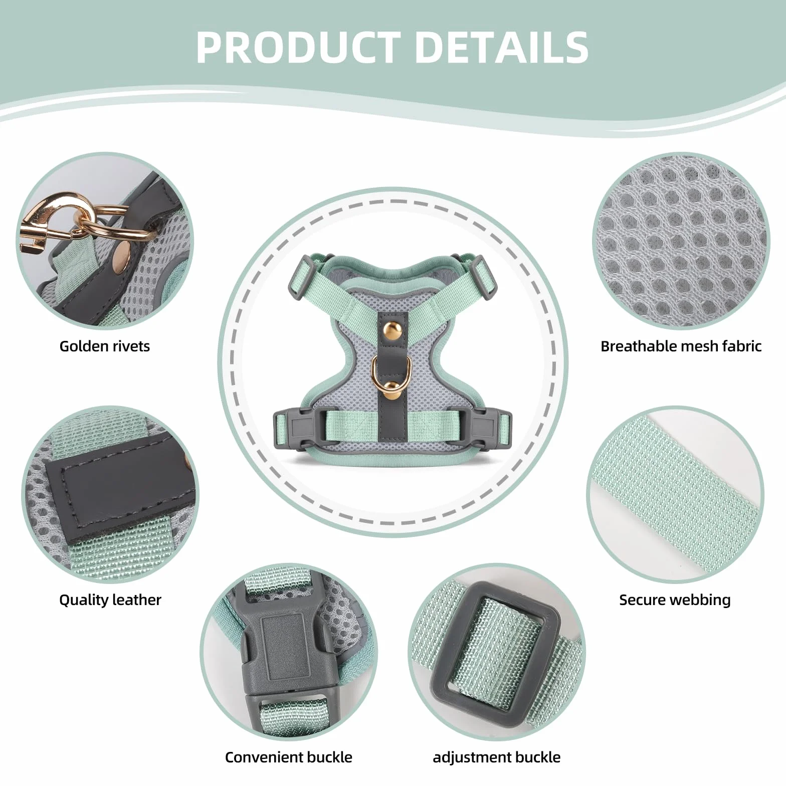 Harnais Anti-Fuite pour Chat avec Laisse, Bordure en Cuir Microfibre, Réfléchissant Réglable Respirant
