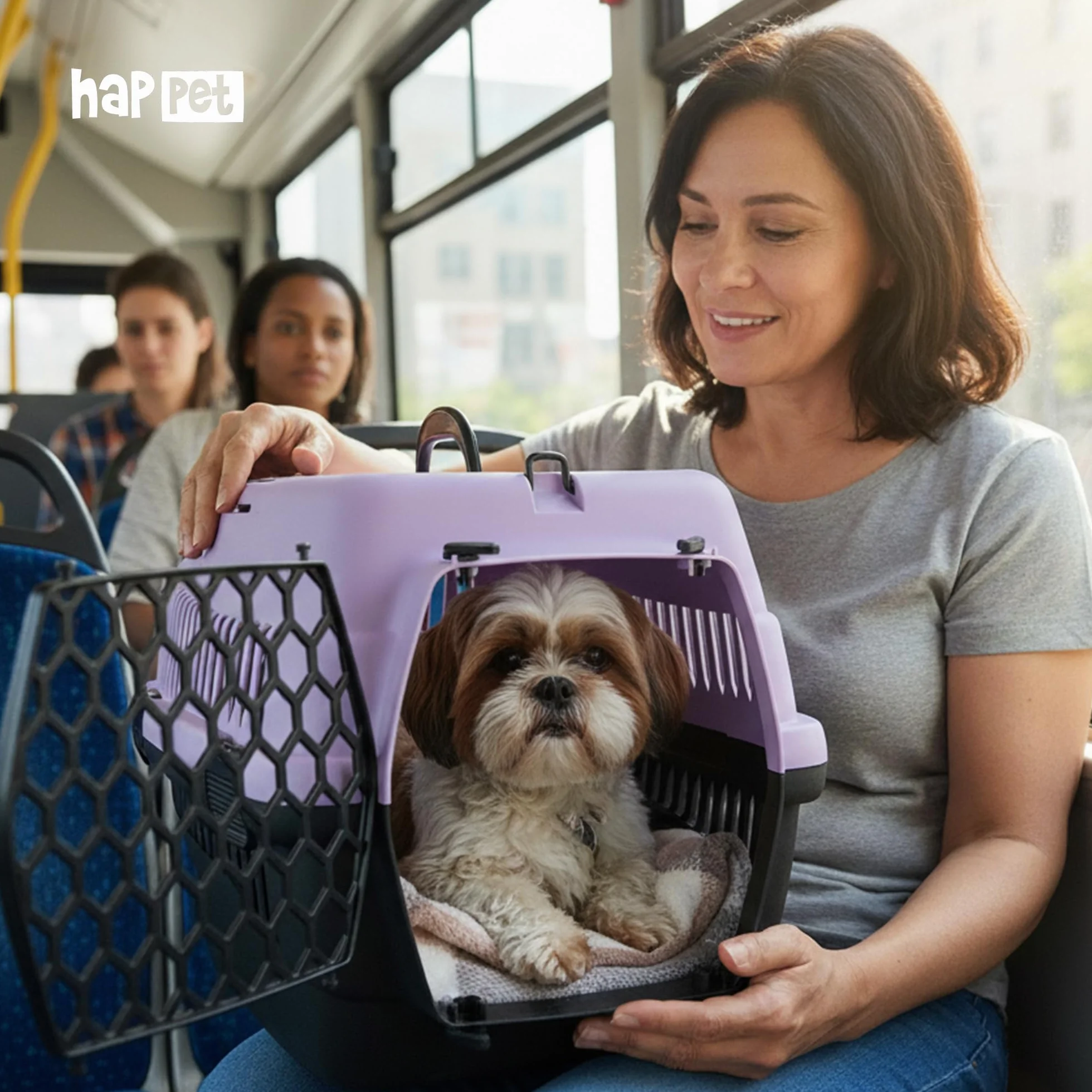 HAPPET ABBA M Sac de transport robuste pour chats et petits chiens, transport portable avec poignée et ventilation, violet