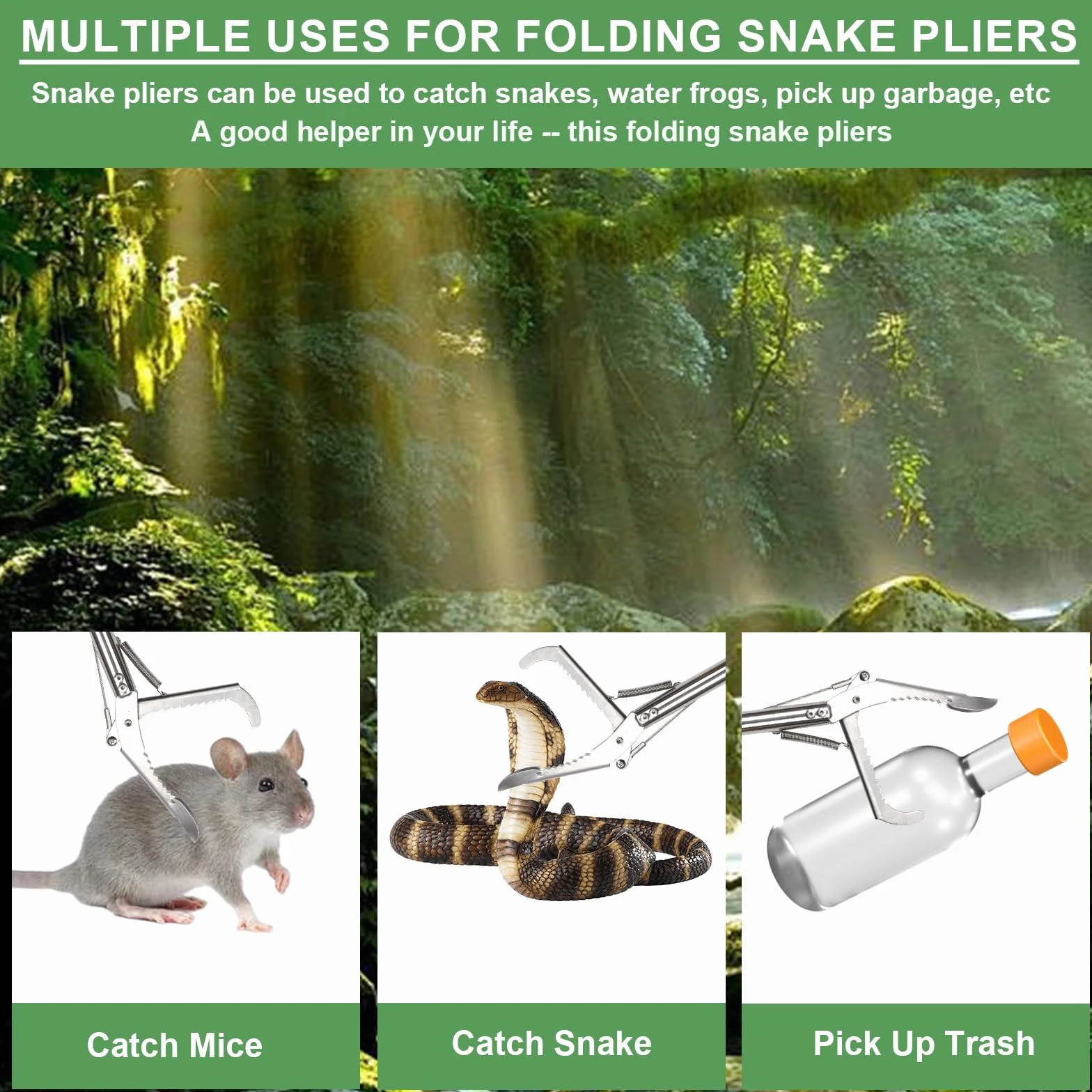 PEUTIER Pince Serpent Mâchoires Larges avec Sac à Serpent Conception Dentelée Outil Manipulation