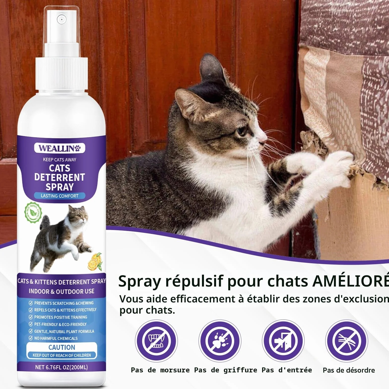 Spray Répulsif pour Chat 200ml Anti-Griffures Anti-Rayures pour Protéger Meubles et Plantes Intérieur Extérieur
