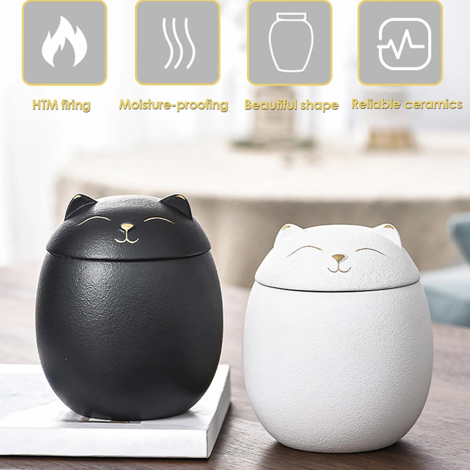Urne funéraire pour cendres de chat en céramique mate noire taille L – Cadeau souvenir fait main