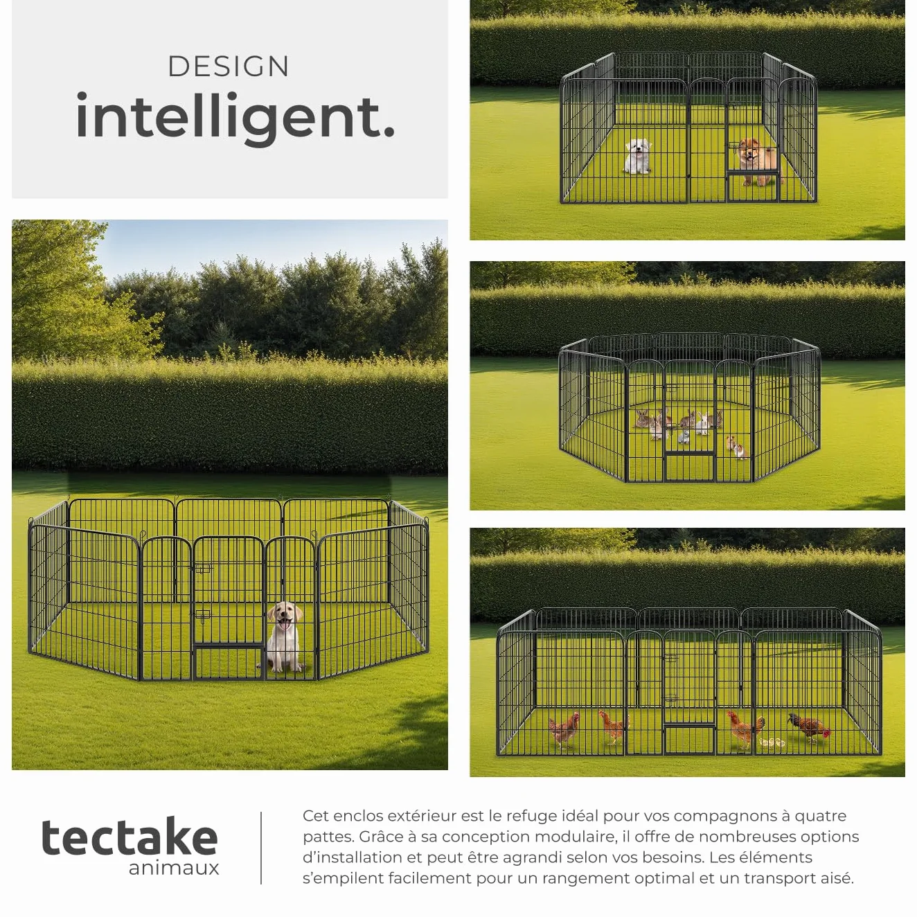 Parc pour Chien Modulable Pliable Enclos Chat Extérieur Cloture Anti Fugue Grillage sans Toit Portes Double Verrou