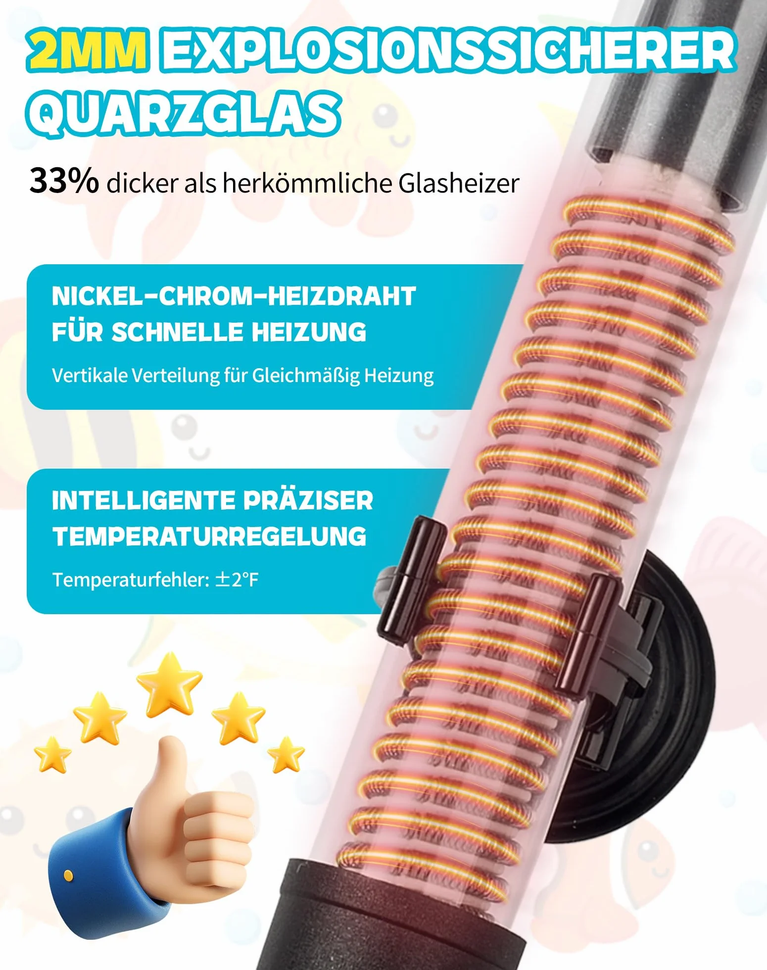 Chauffage Aquarium 50W 30-60L avec réglage 20-34°C