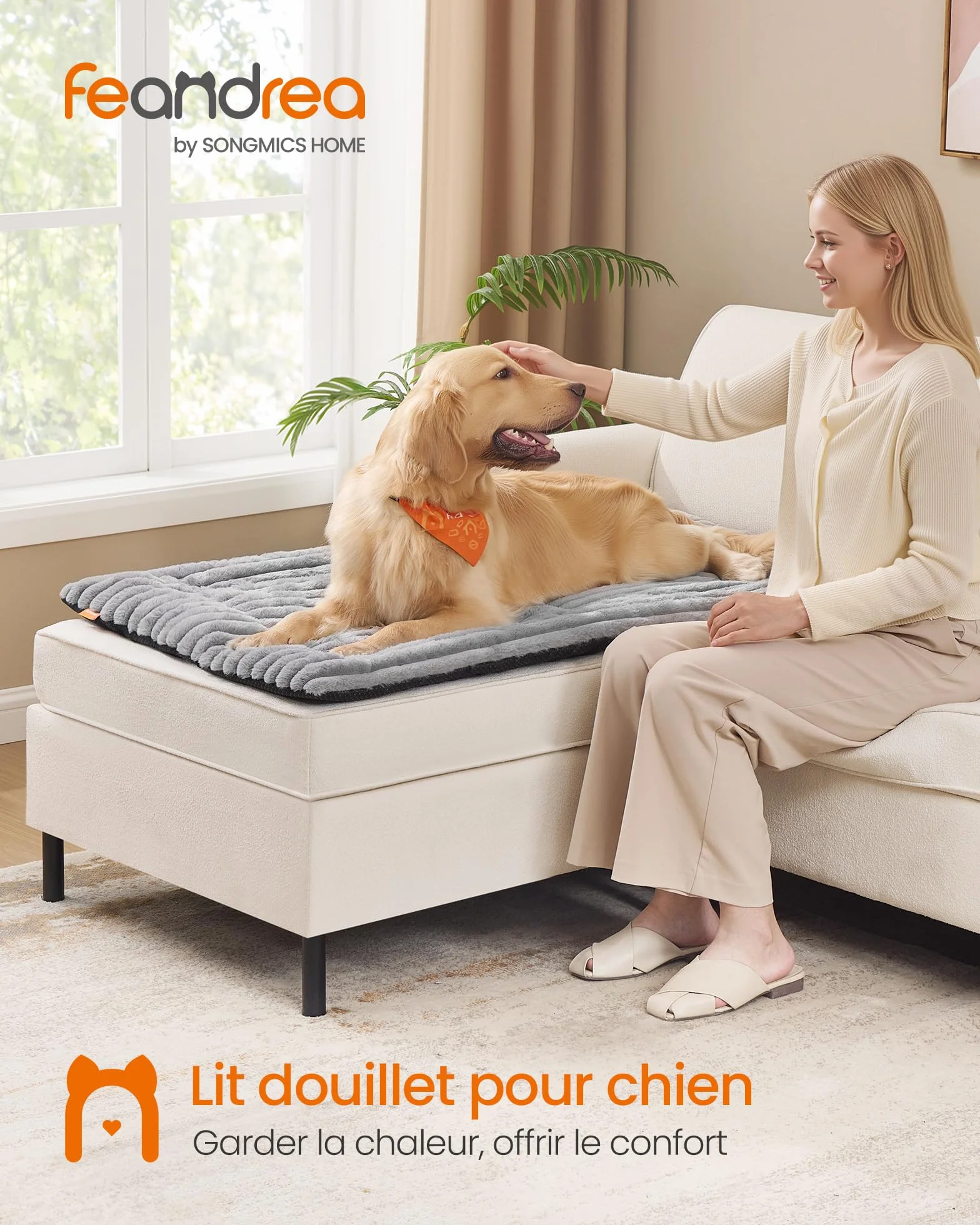 Feandrea Couverture pour Chien XL 105 x 70 cm Lavable en Machine Gris Tourterelle