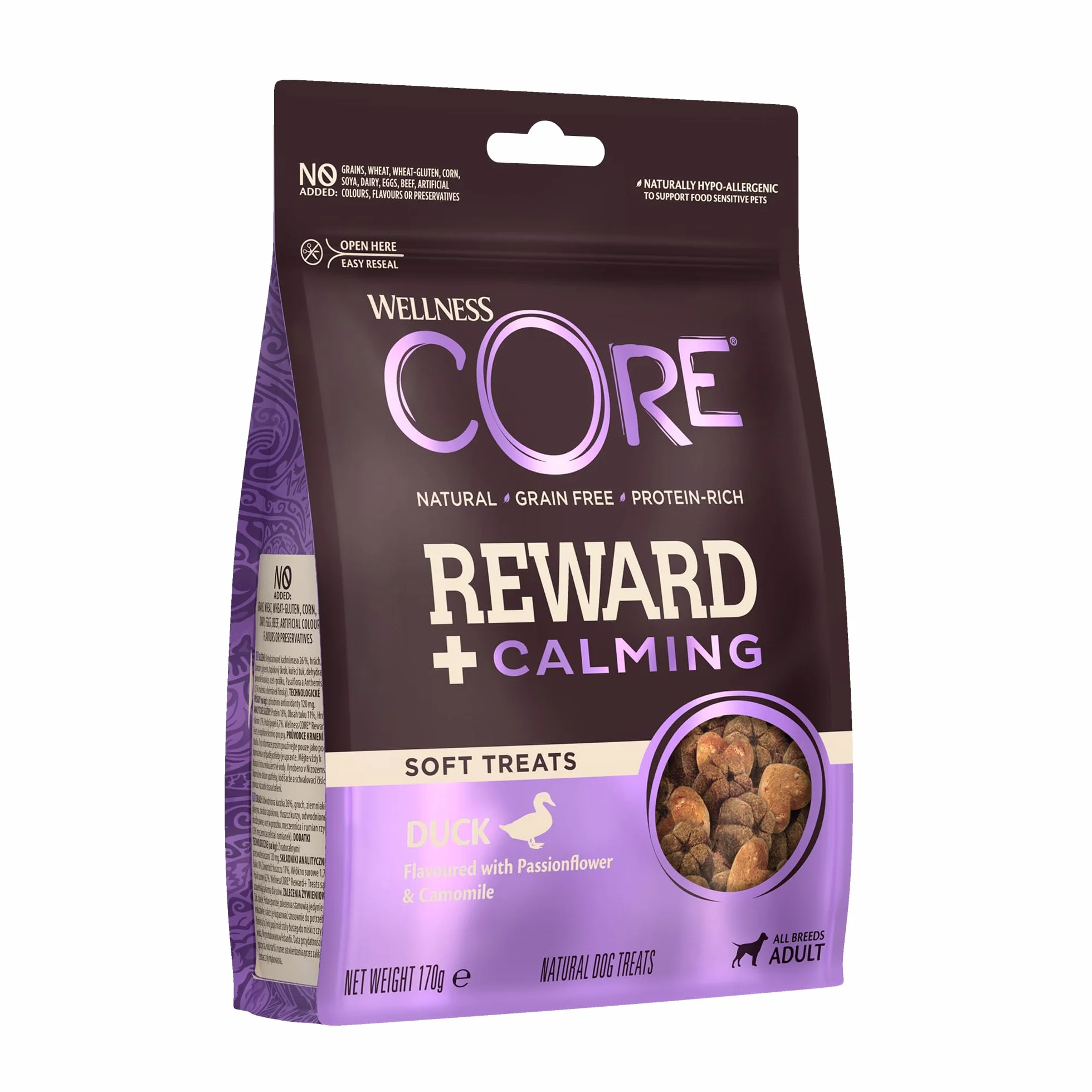 Wellness CORE Reward+ Calmant 170g Canard Camomille Friandises pour Chiens sans Céréales Hypoallergénique Riche en protéines