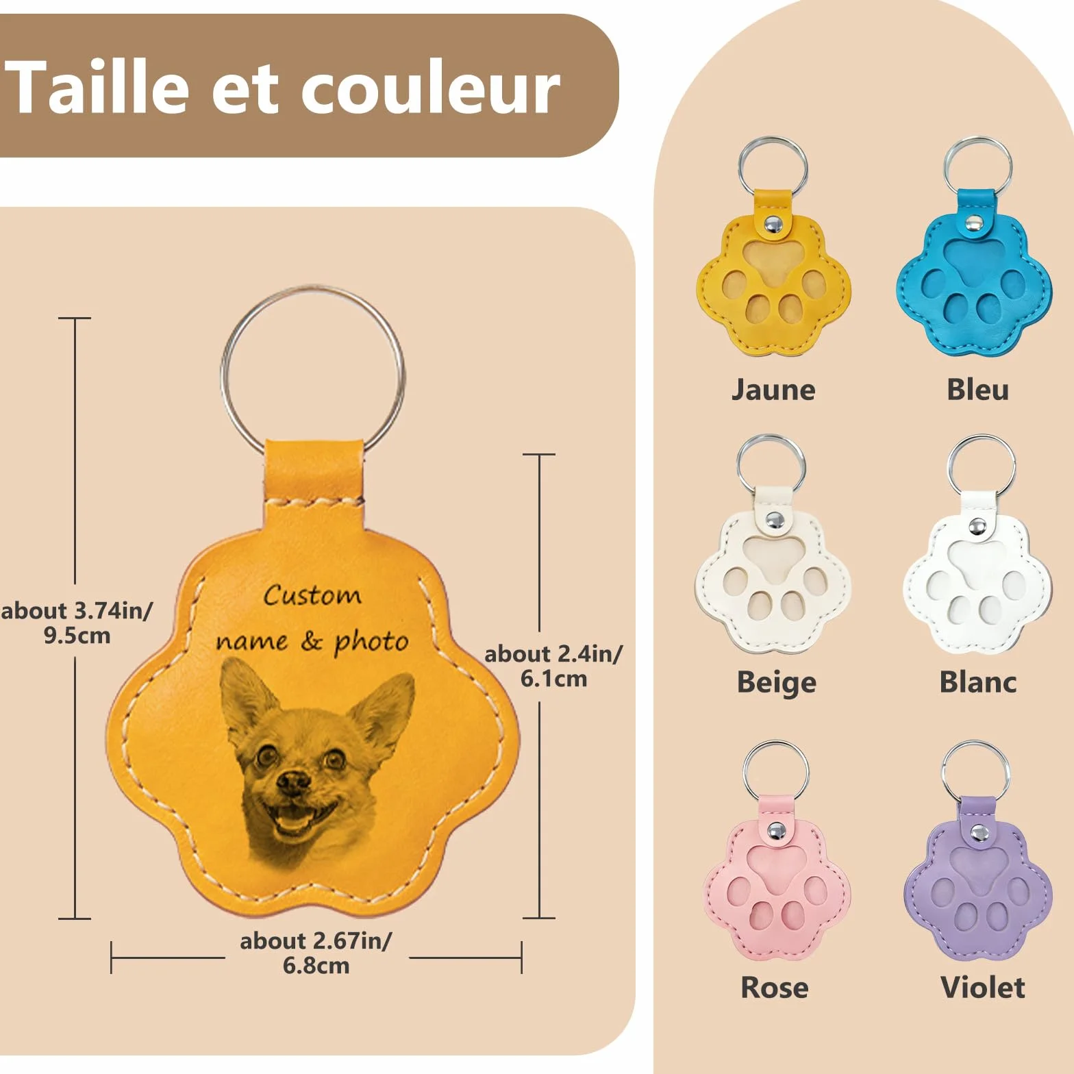 Porte-clés Photo et Nom pour Chien ou Chat, Boîte à Poils en Cuir Gravé, Cadeau Portable pour Amoureux des Animaux