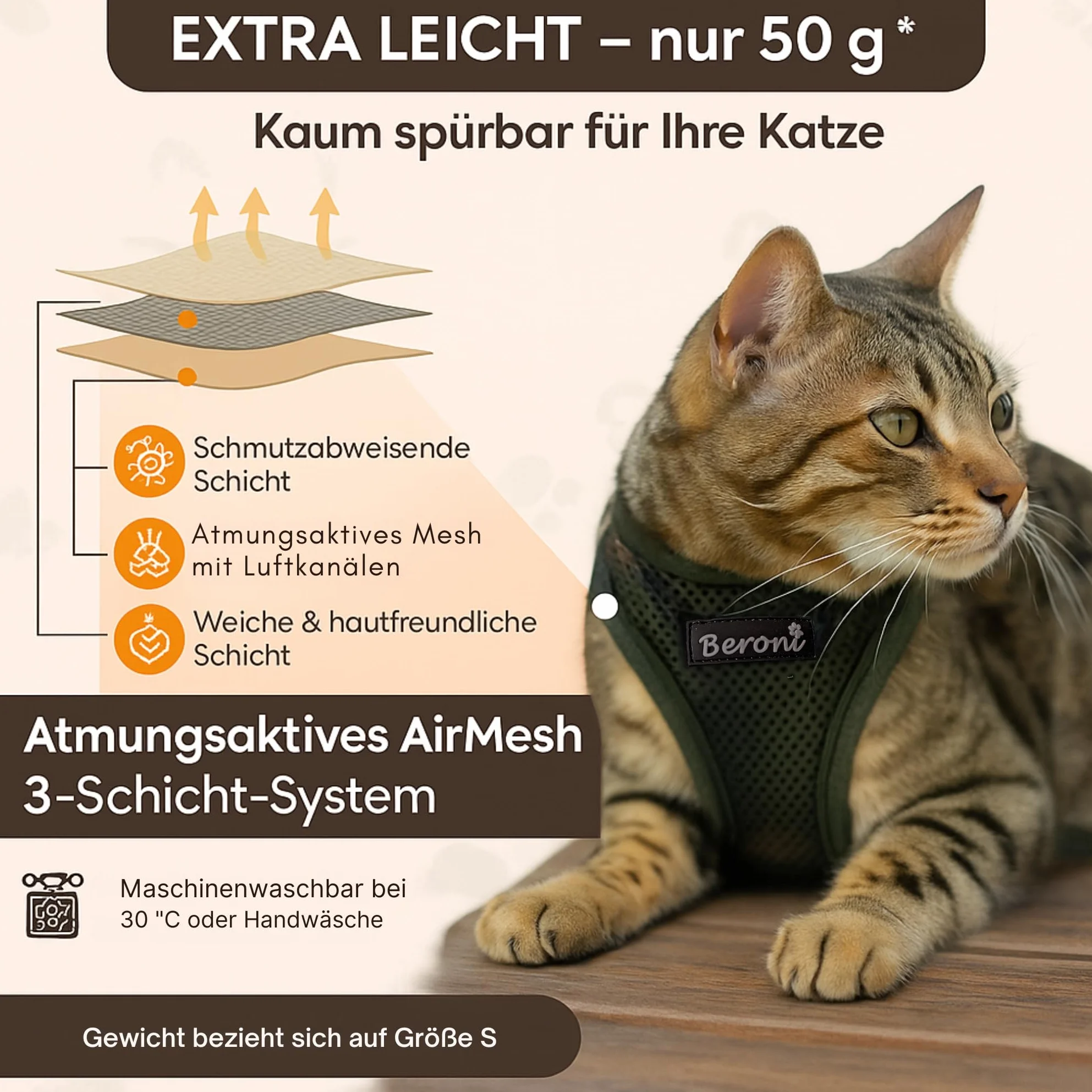Harnais pour chat Easy Walking 2.0 Anti-éclatement Réglable Maine Coon Vert camouflage Taille S