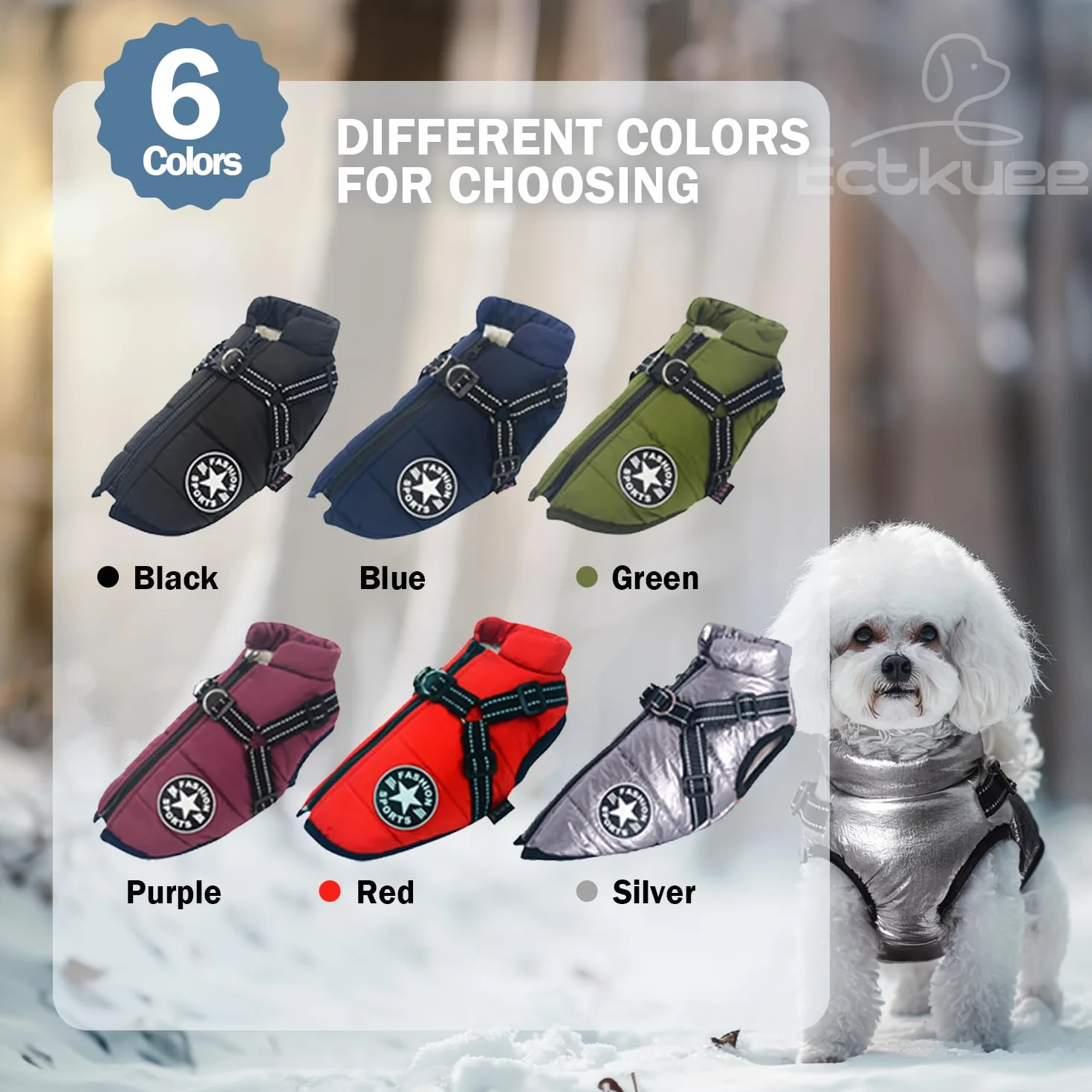 Manteau d'hiver Imperméable pour Chien avec Harnais Veste Réfléchissante Coupe-Vent Petit Moyen