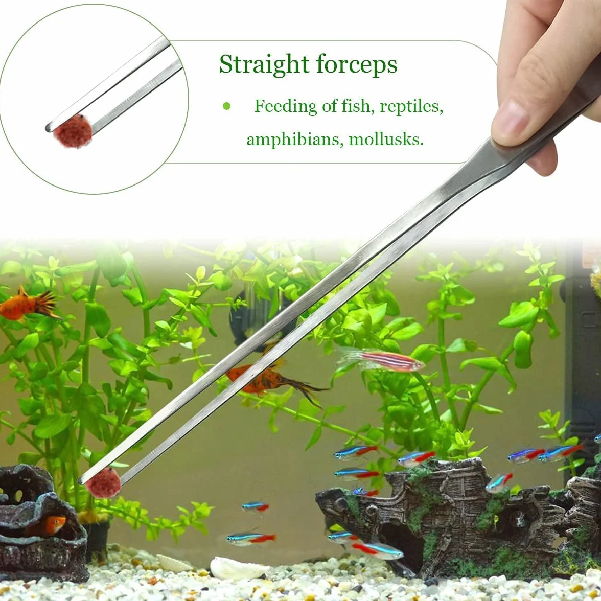Pince Ciseaux en Acier Inoxydable pour Aquarium, Kit 3-en-1 Outils de Poisson