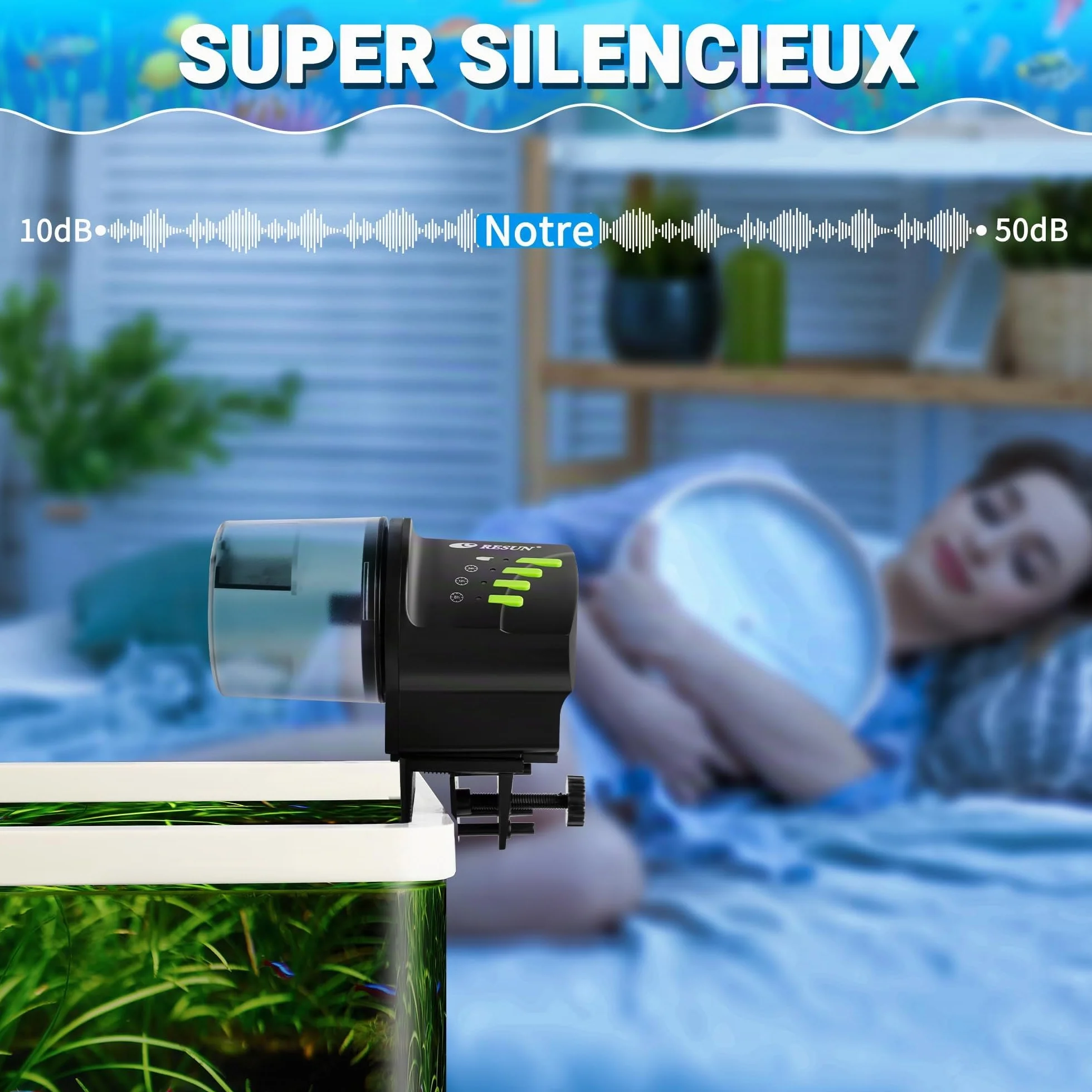 Resun AF2020 Aquarium Distributeur Nourriture Poisson Automatique Réglable