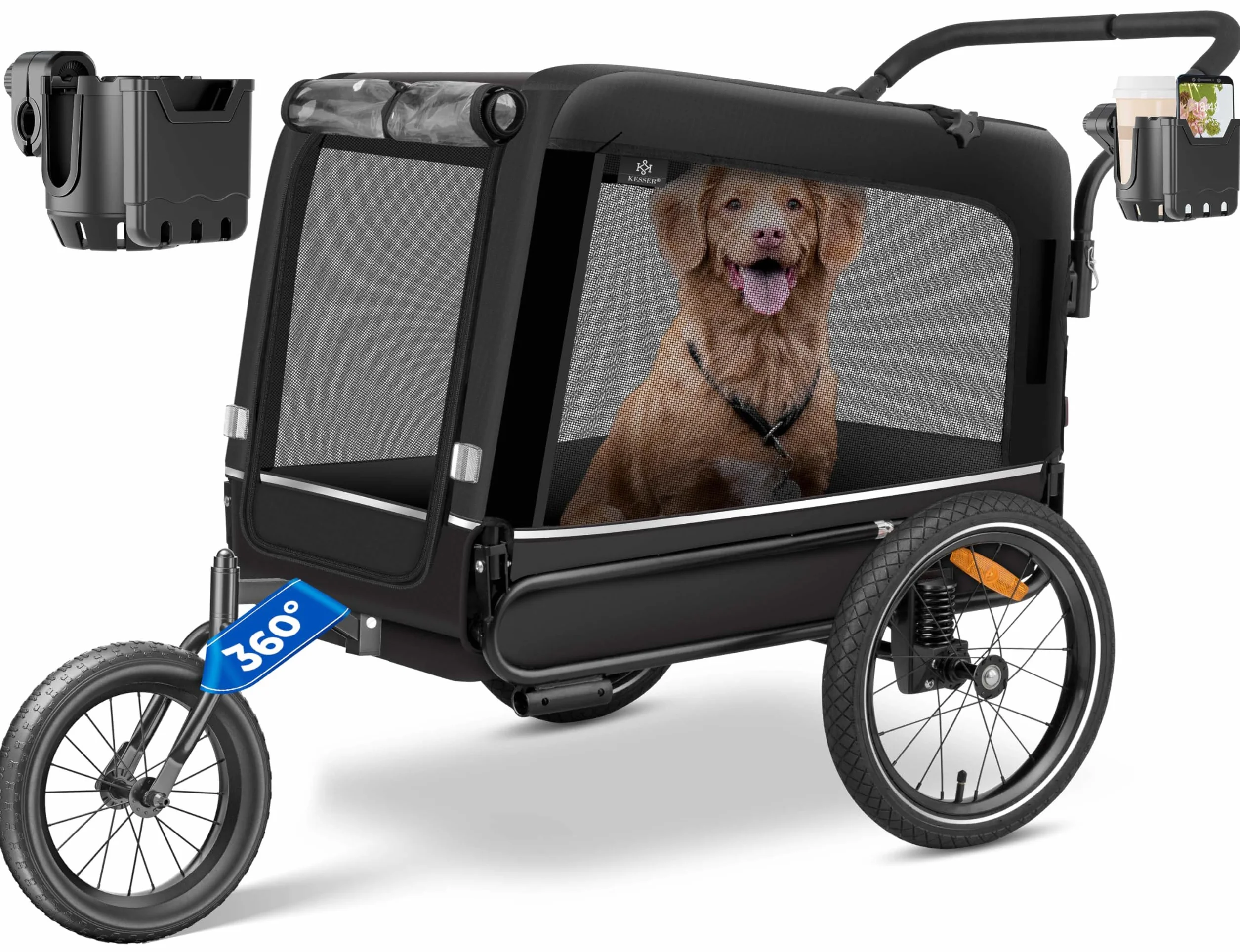 KESSER Remorque de vélo pour Chien XXL 240 litres avec suspensions imperméable capacité de charge 40 kg