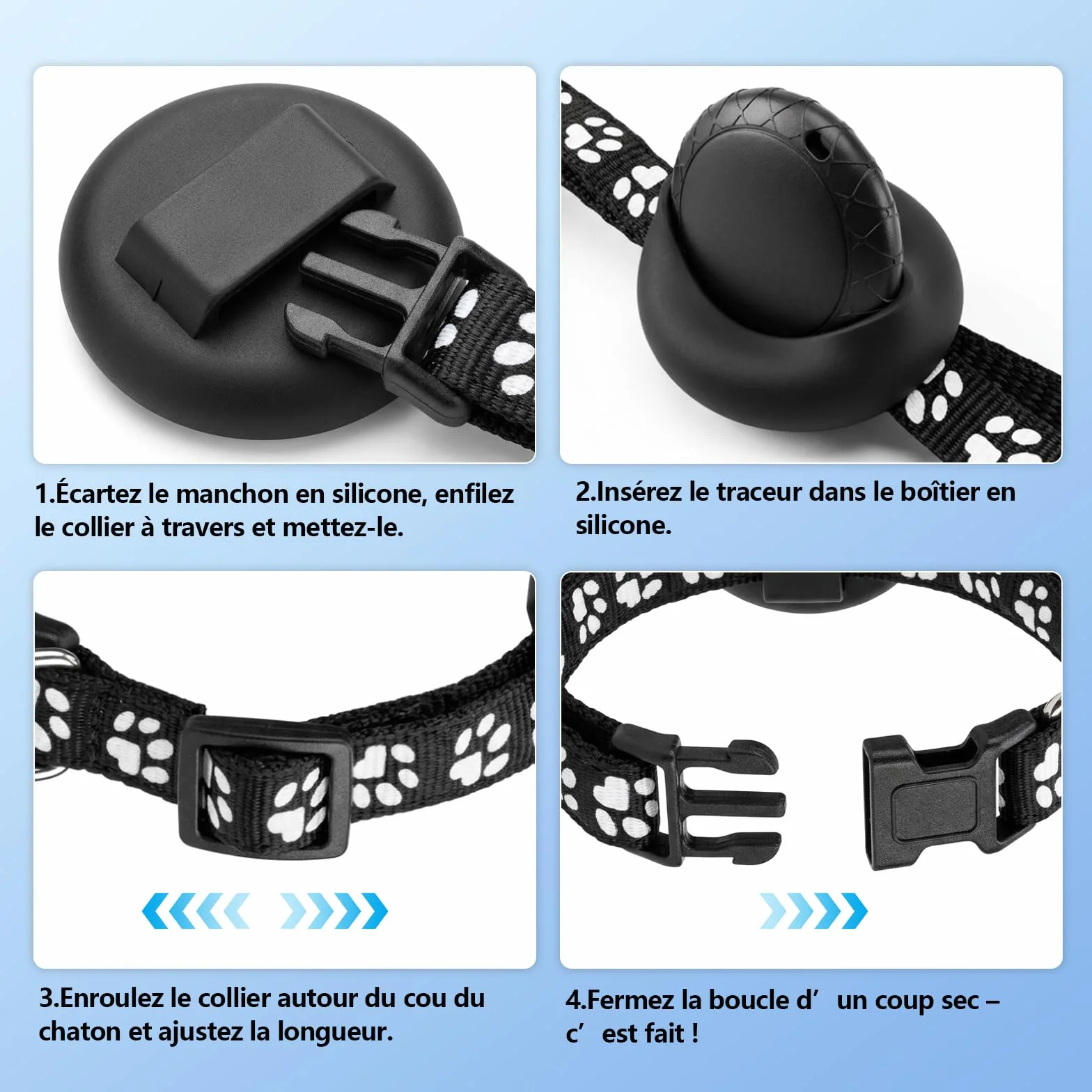Collier GPS Chat Chien sans Abonnement IPX6 Traceur Localisation Temps Réel Compatible iOS Android Noir
