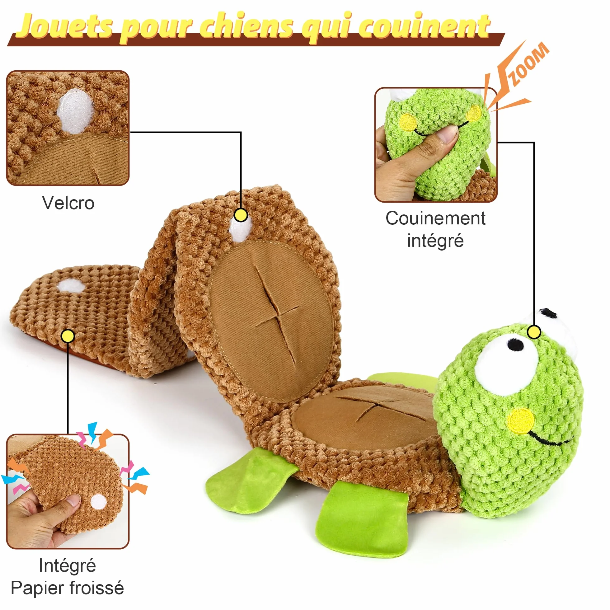Iokheira Jouets Interactifs pour Chiens Couineurs Robustes avec Chiffon en Coton et Papier Froissé Vert Fluorescent Tortue