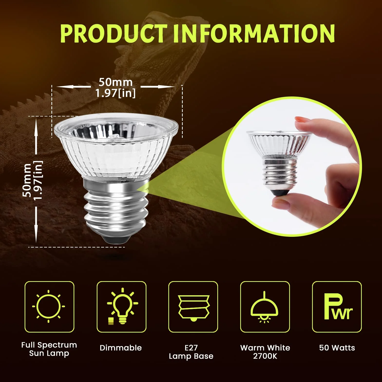 Luxvista E27 50W Dimmable Ampoule Chauffante Reptile UVA UVB Spectre Complet pour Serpent 4 pcs