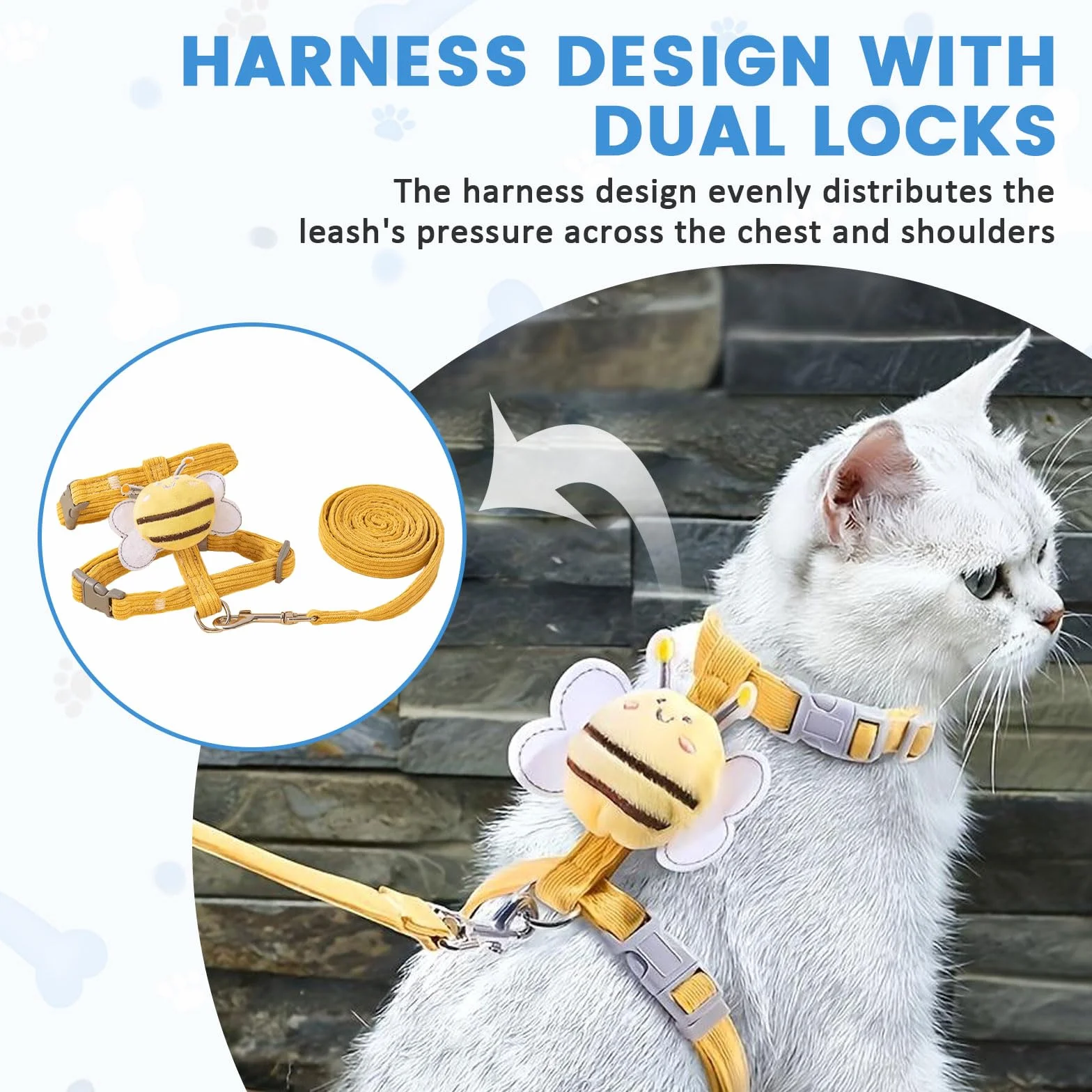 Harnais pour Chat Réglable Anti Évasion 2 Pièces, Laisse pour Chaton et Petit Chien Jaune Bleu
