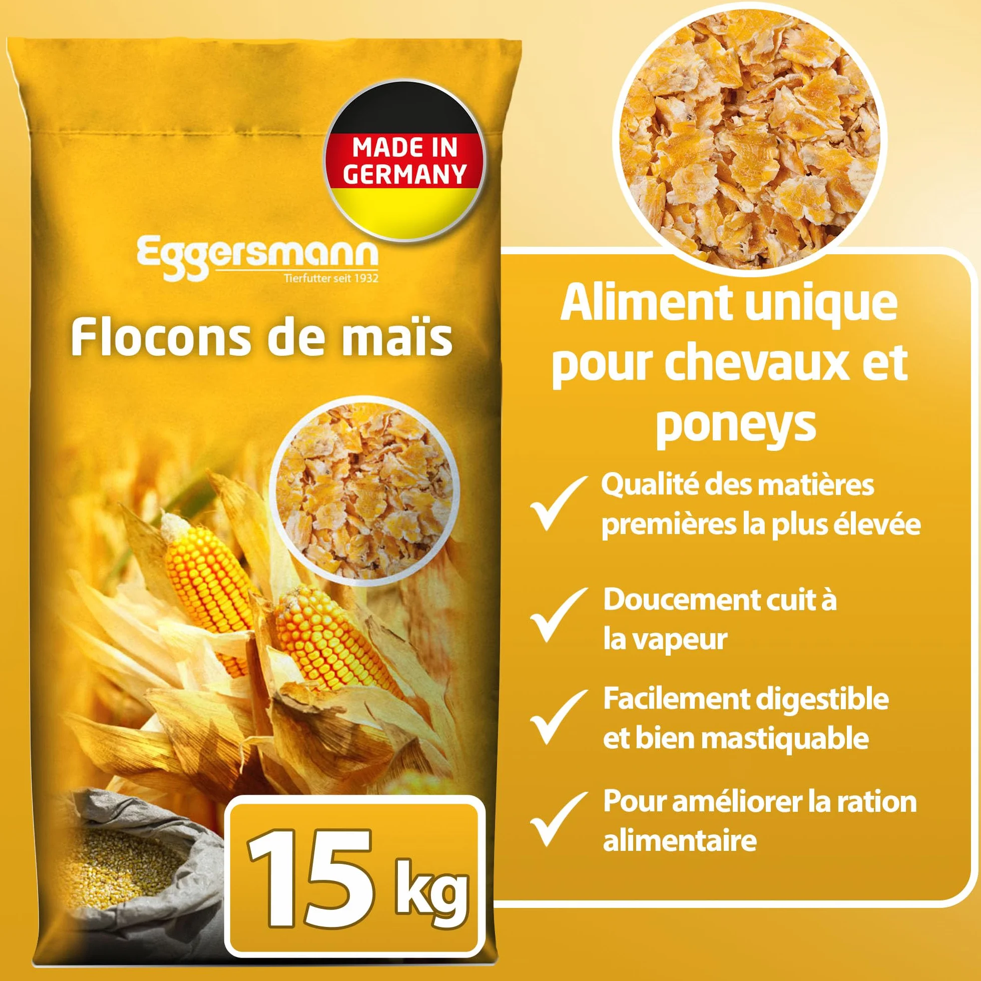Eggersmann Nourriture pour Cheval Flocons de maïs 15 kg