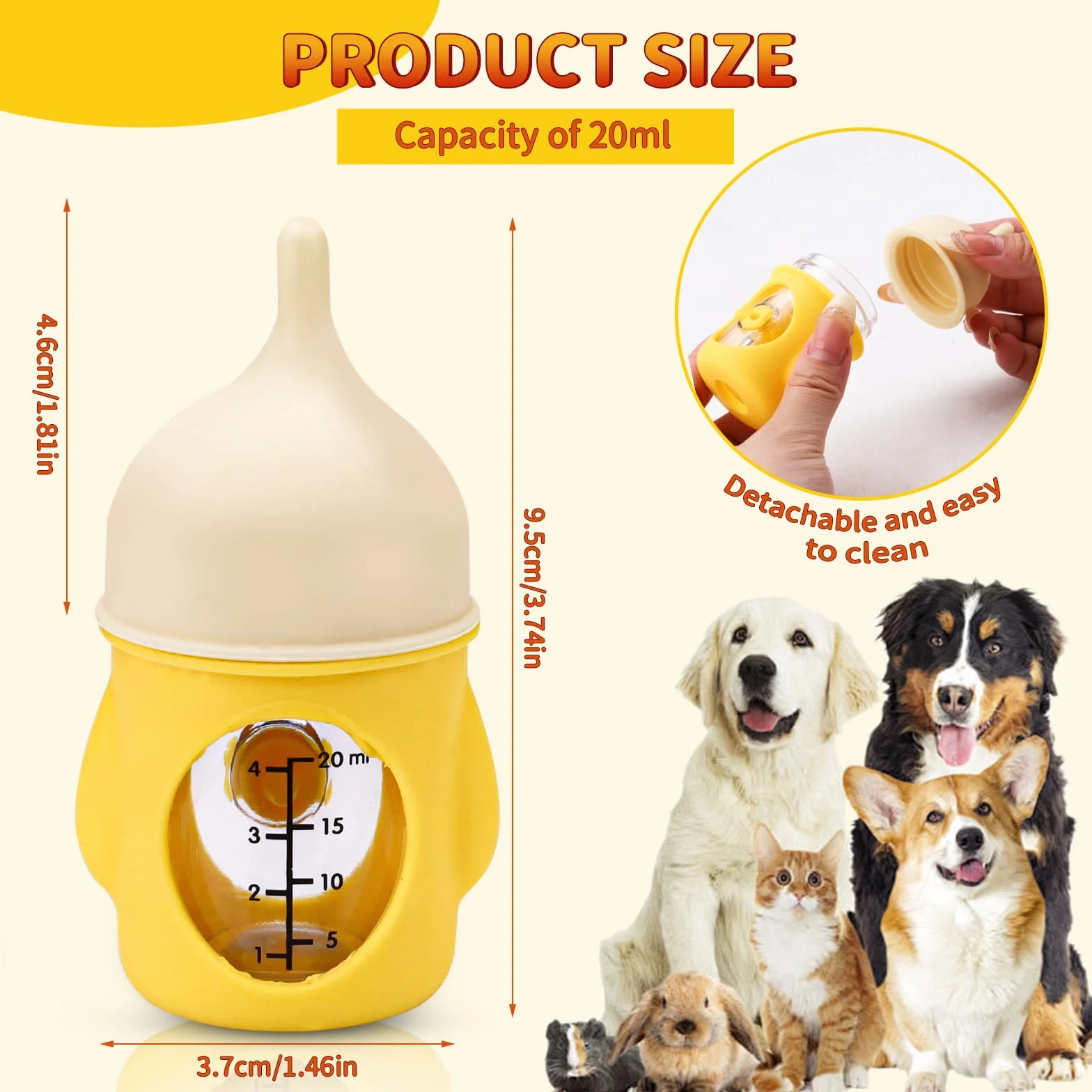 Kit d'alimentation pour chaton en silicone anti-étouffement 20 ml jaune