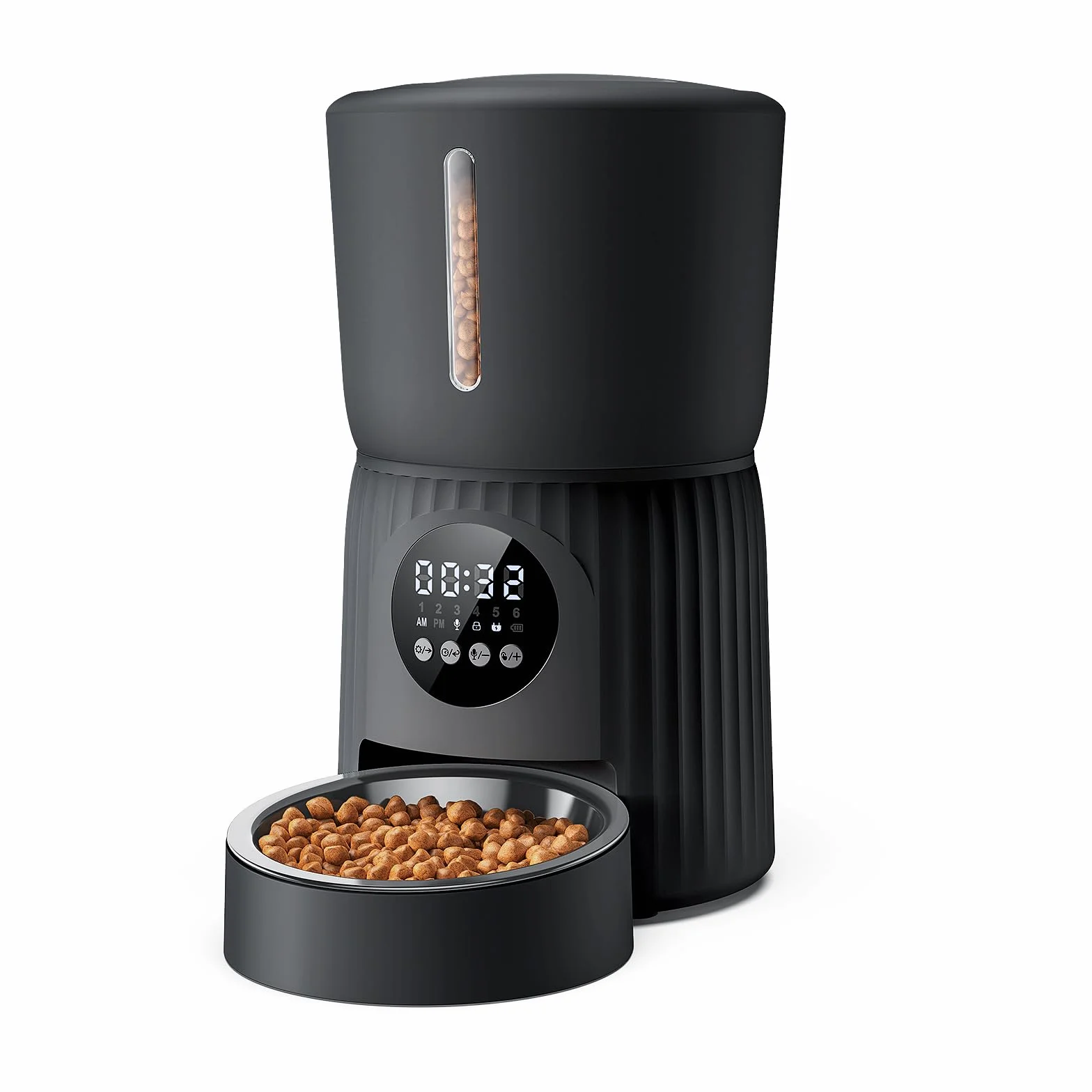 Faroro Distributeur Croquettes Chat Automatique 4L avec Contrôle des Portions, Enregistrement Vocal 10s, Alimentation Lente Noir