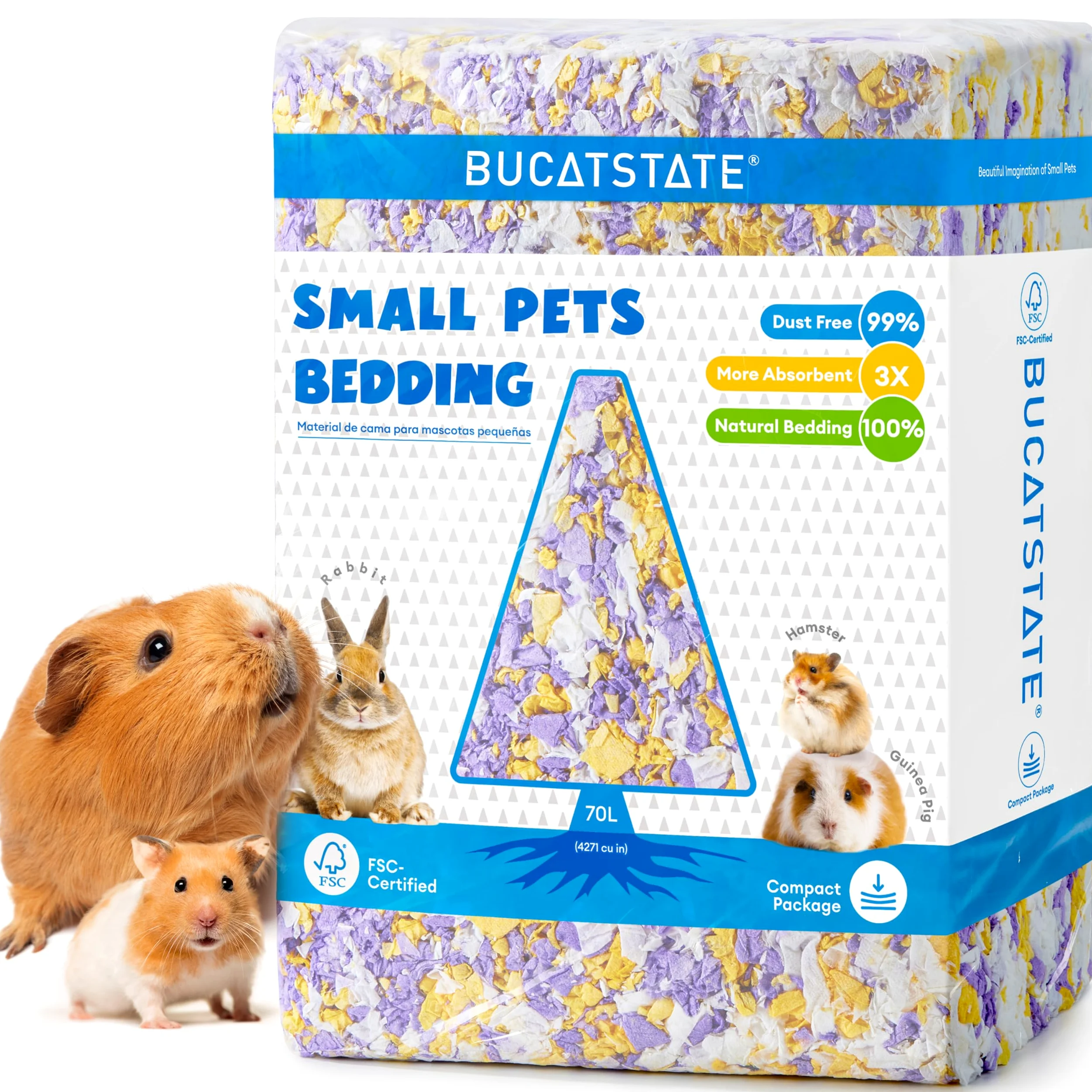 BUCATSTATE Litière en papier pour hamster - 70 l - Particulièrement absorbante et 99,9 % sans poussière - Pour cochons d'Inde, lapins, animaux domestiques, souris, gerbilles, rongeurs