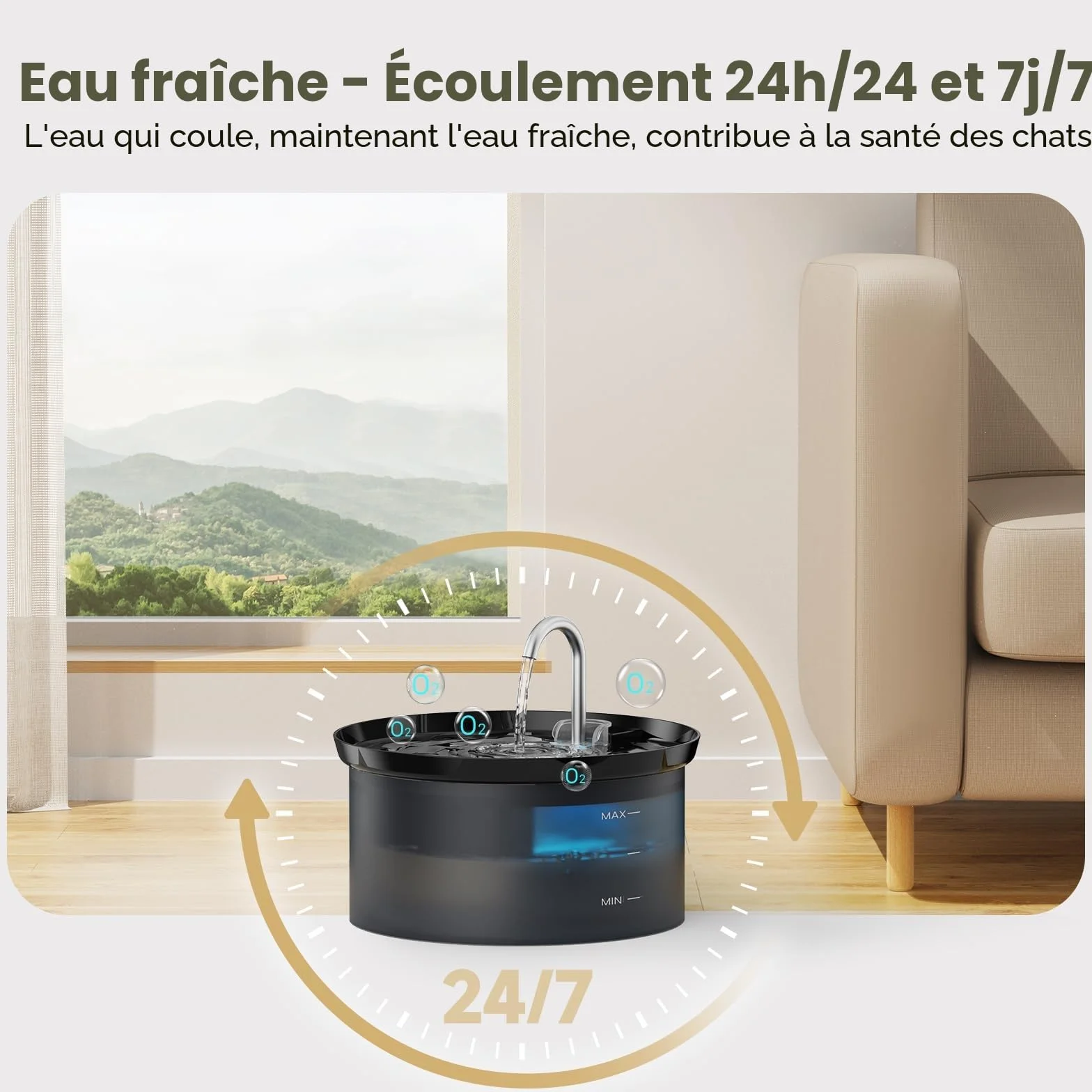 Fontaine à Eau pour Chat 2,5L avec Pompe Silencieuse et Filtre à Carbone Actif